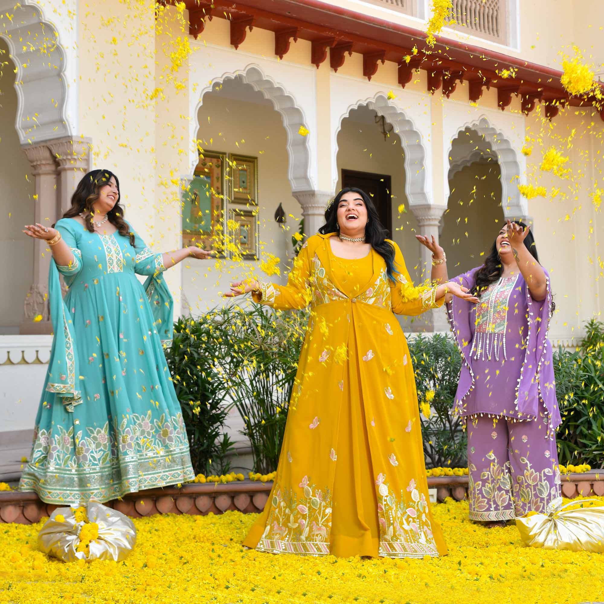 Golden Vows- Mustard Yellow Thread & Gota Embroidered Georgette Anarkali Cape Set - Image 4