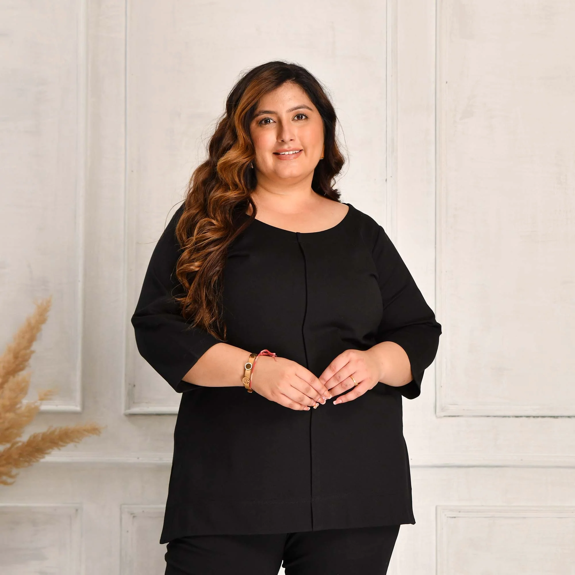 Grace- Black Fine Cotton Lycra Pintuck Top - Image 6