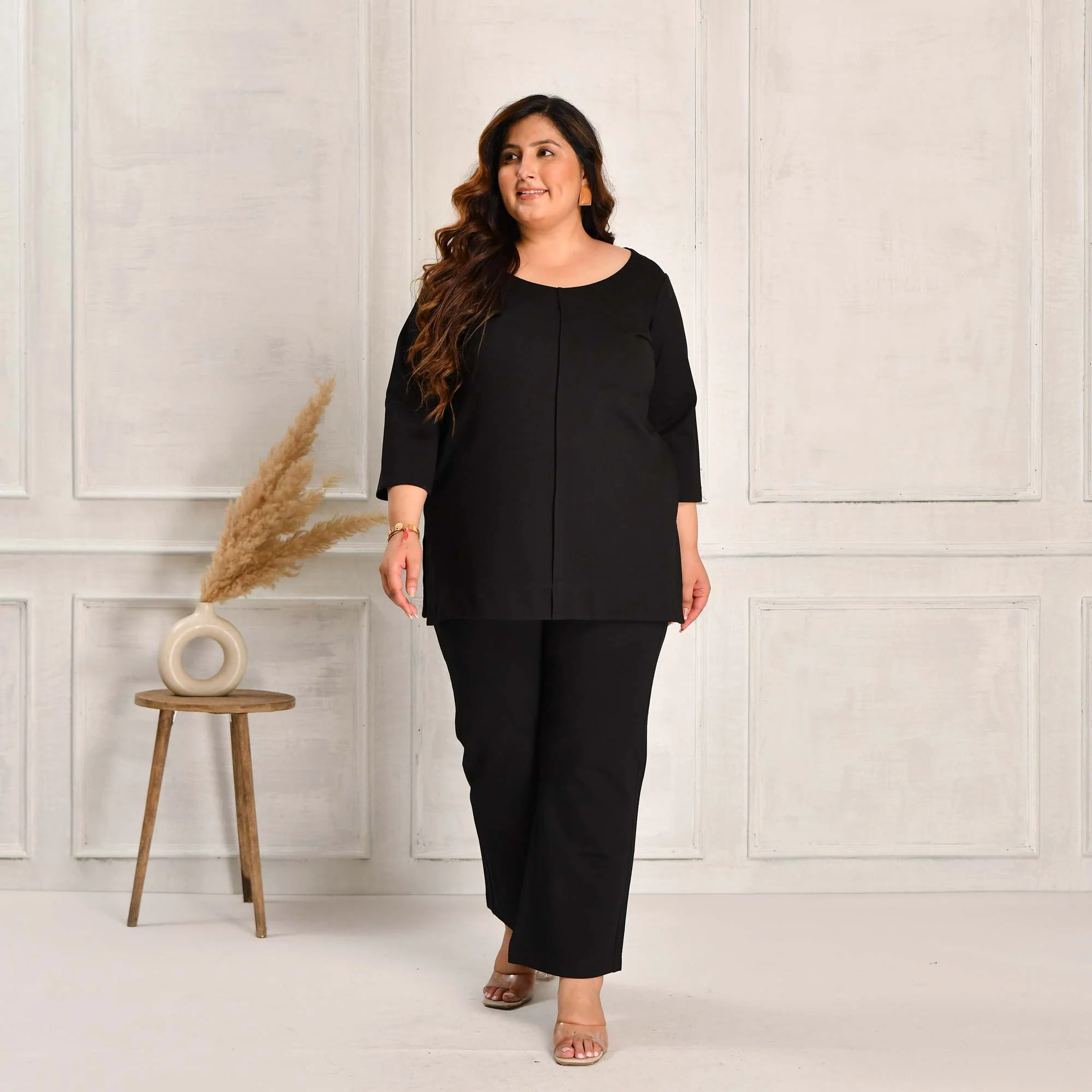 Grace- Black Fine Cotton Lycra Pintuck Top - Image 7