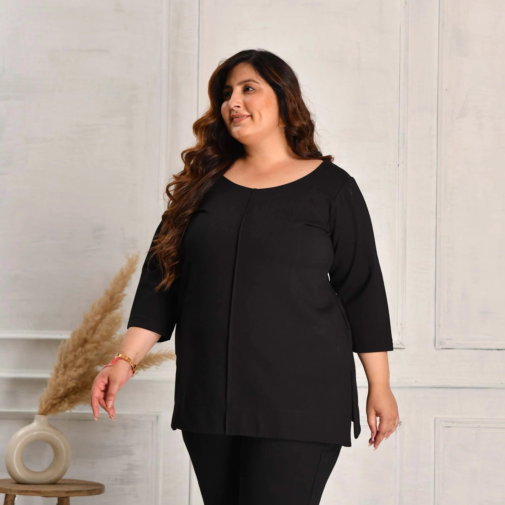 Grace- Black Fine Cotton Lycra Pintuck Top - Image 8