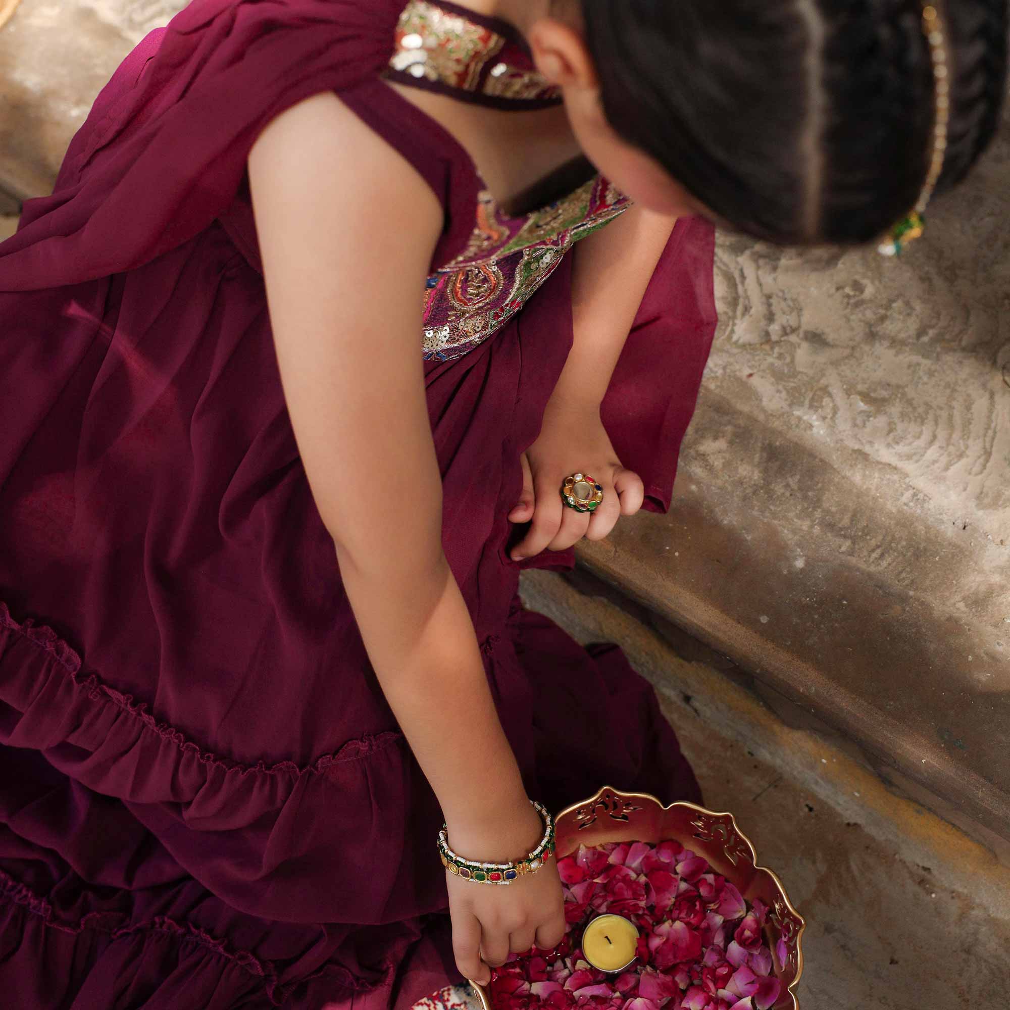 Grapevine Glimmer Kids Sequin Embroidered Lehenga Set - Image 3