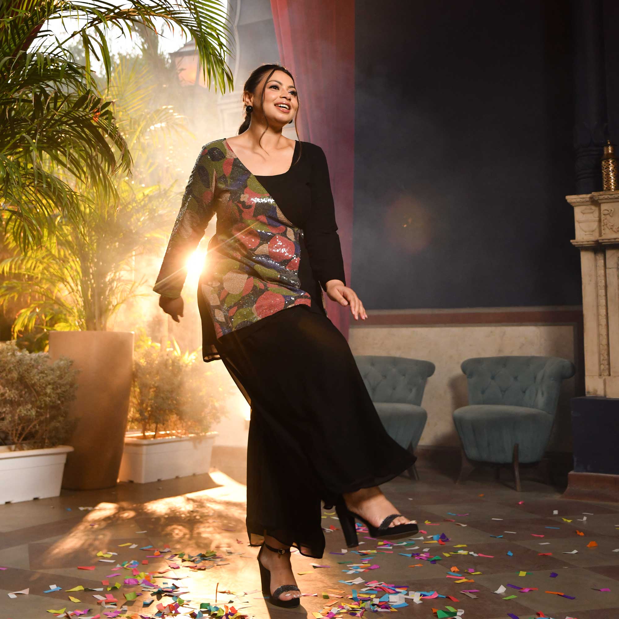 Grove In Black Galaxy Sequin Georgette Co-Ord Set - Image 3