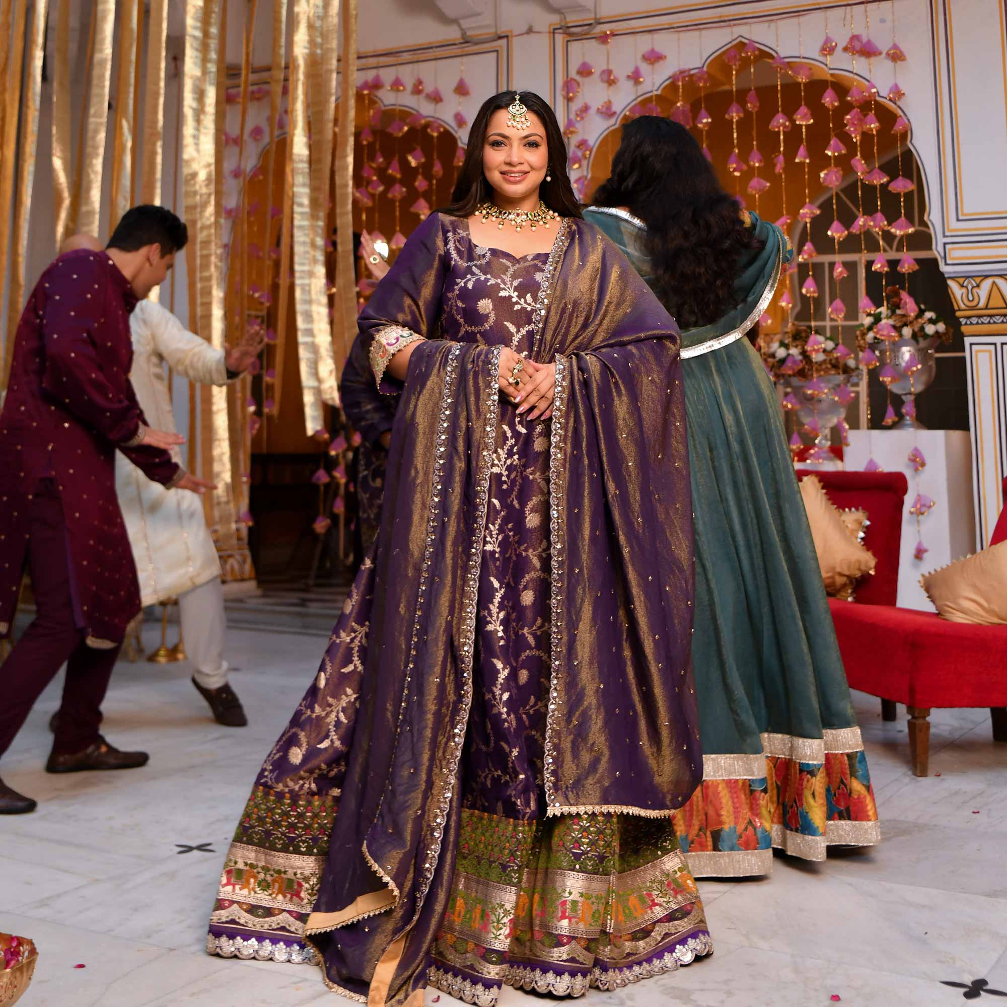 Heirloom-Violet Banarasi Tissue Silk Embroidered Anarkali Set - Image 12