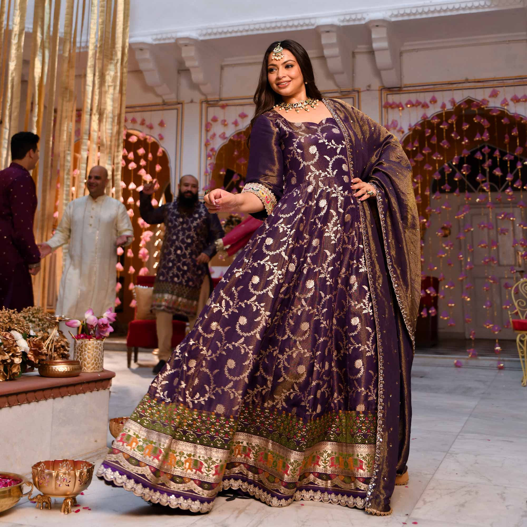 Heirloom-Violet Banarasi Tissue Silk Embroidered Anarkali Set - Image 13