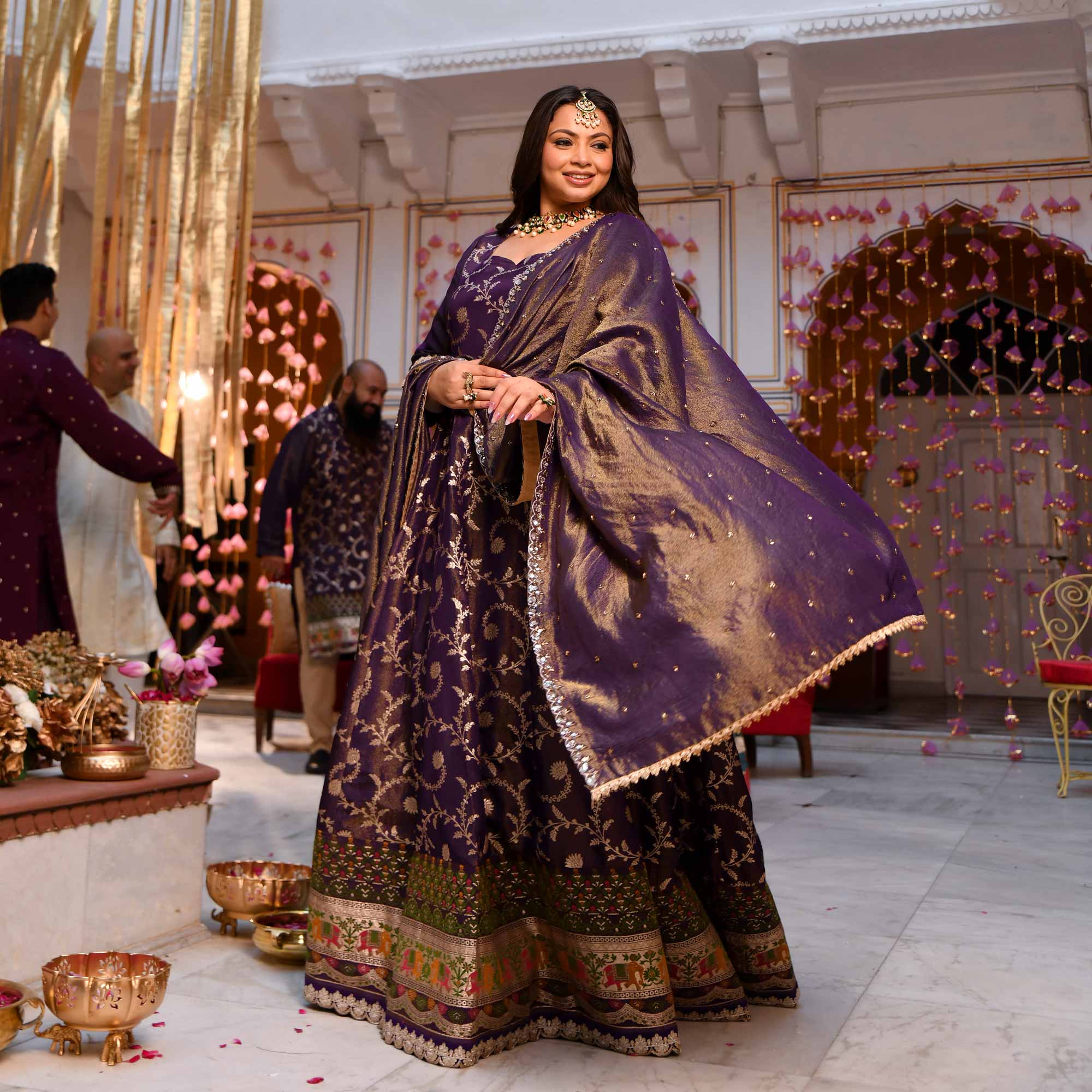 Heirloom-Violet Banarasi Tissue Silk Embroidered Anarkali Set - Image 15