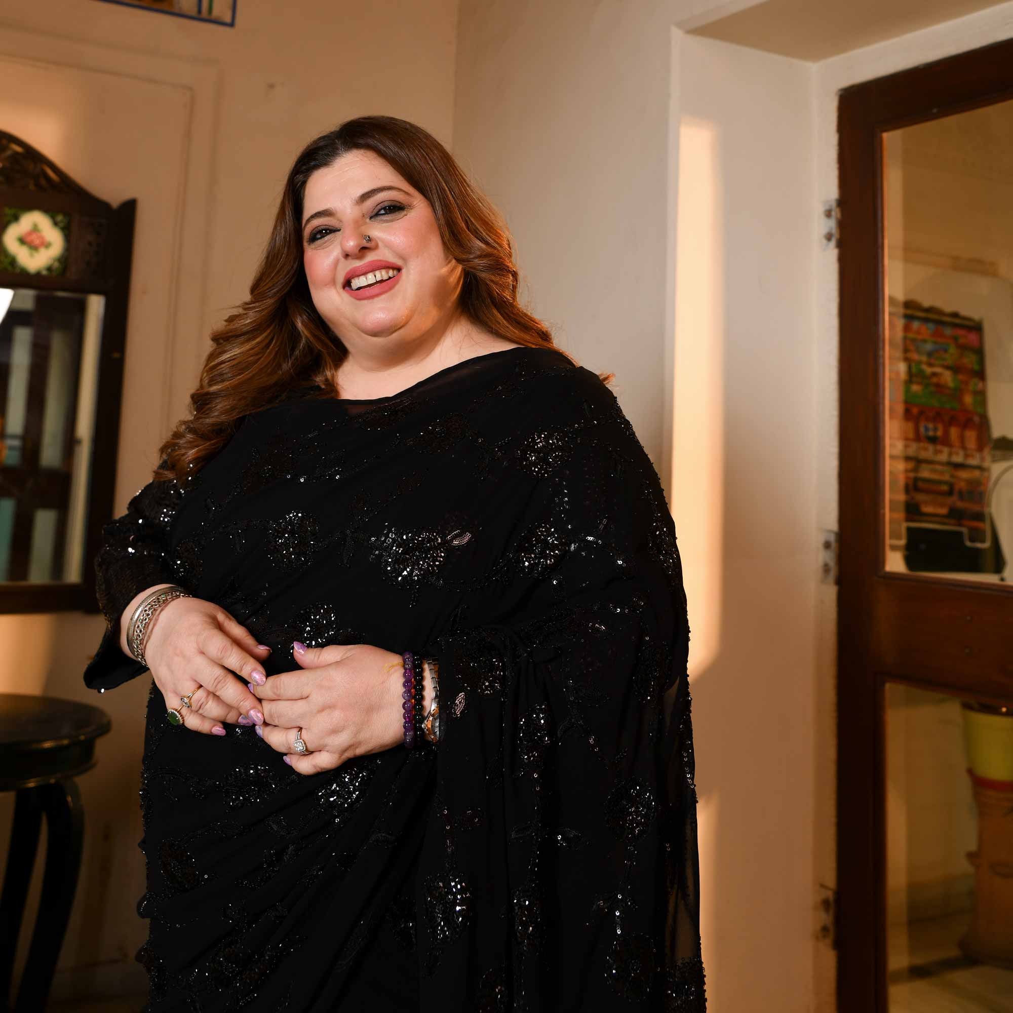Her Highness- Black Georgette Cutdana & Sequin Embroidered Drape Saree - Image 8