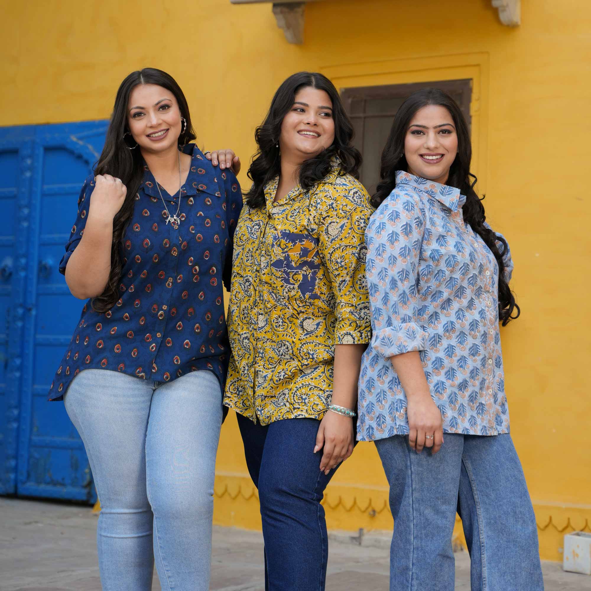Icy Blue Handblock Printed Cotton Shirt - Image 15