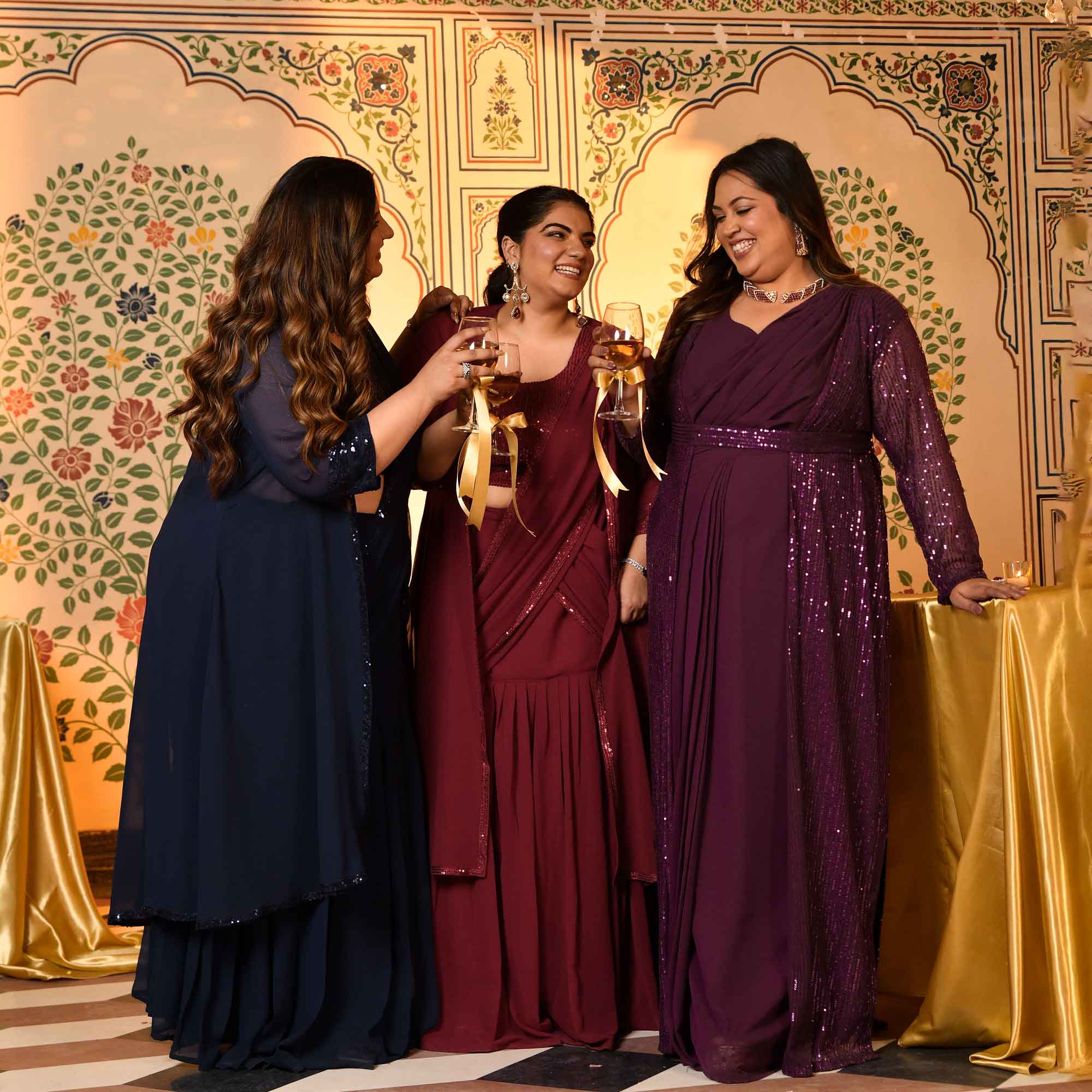 Jack Rose- Maroon Sequin Embellished Drape Saree Set with Cape - Image 14