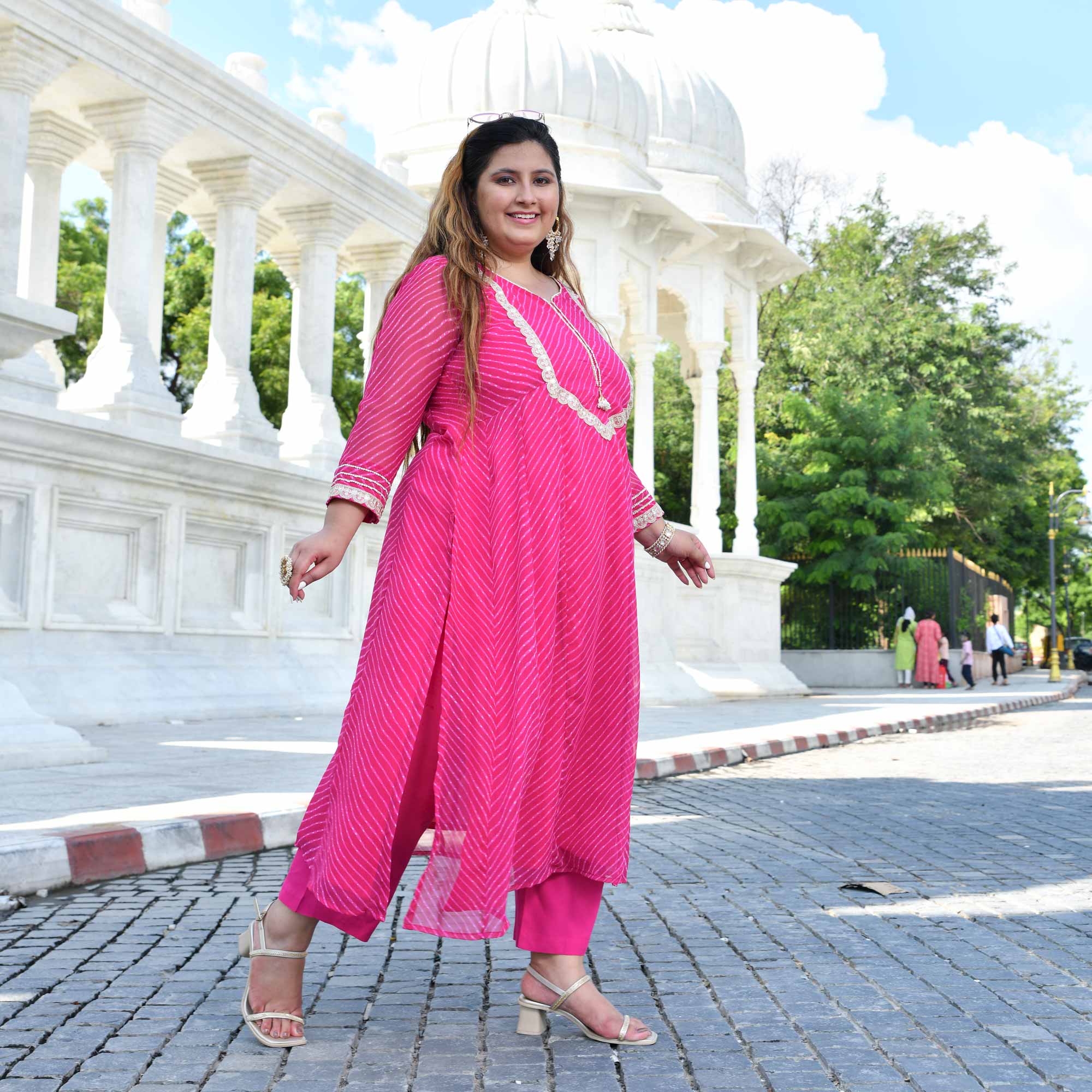 Jaipur Pink Mothda Georgette Aline Kali Kurta - Image 10