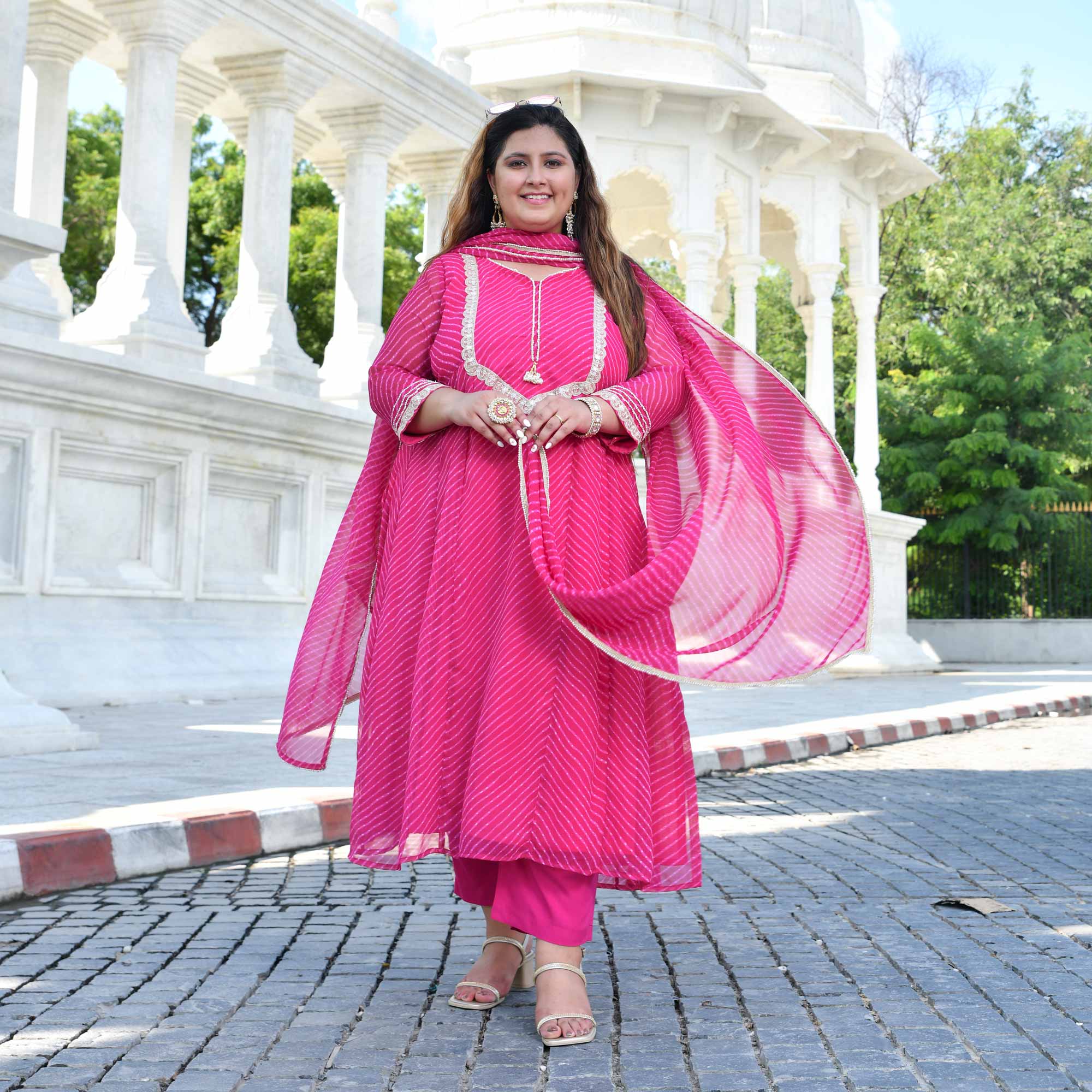 Jaipur Pink Mothra Georgette Aline Kali Suit Set - Image 3