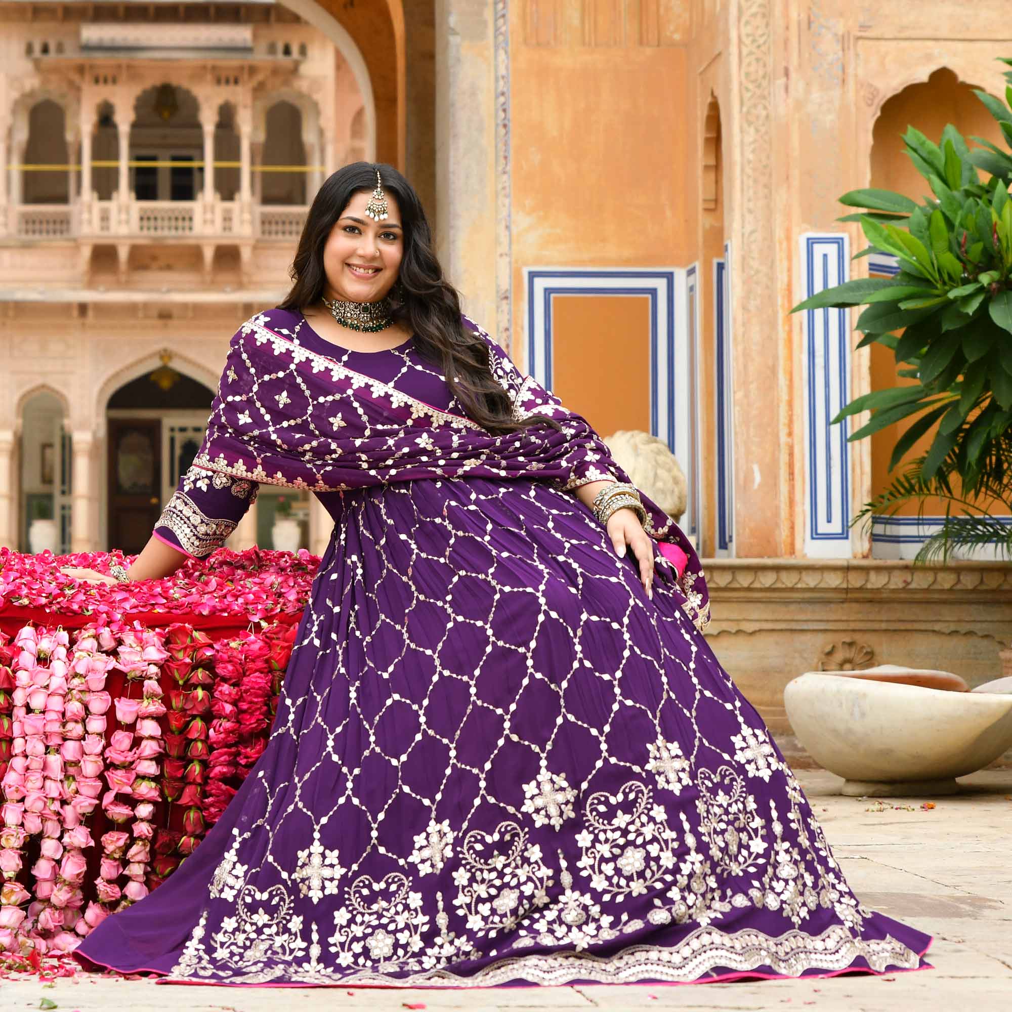 Jugnu - Purple Sequin Embroidery Pure Georgette Anarkali Lehenga Set - Image 10