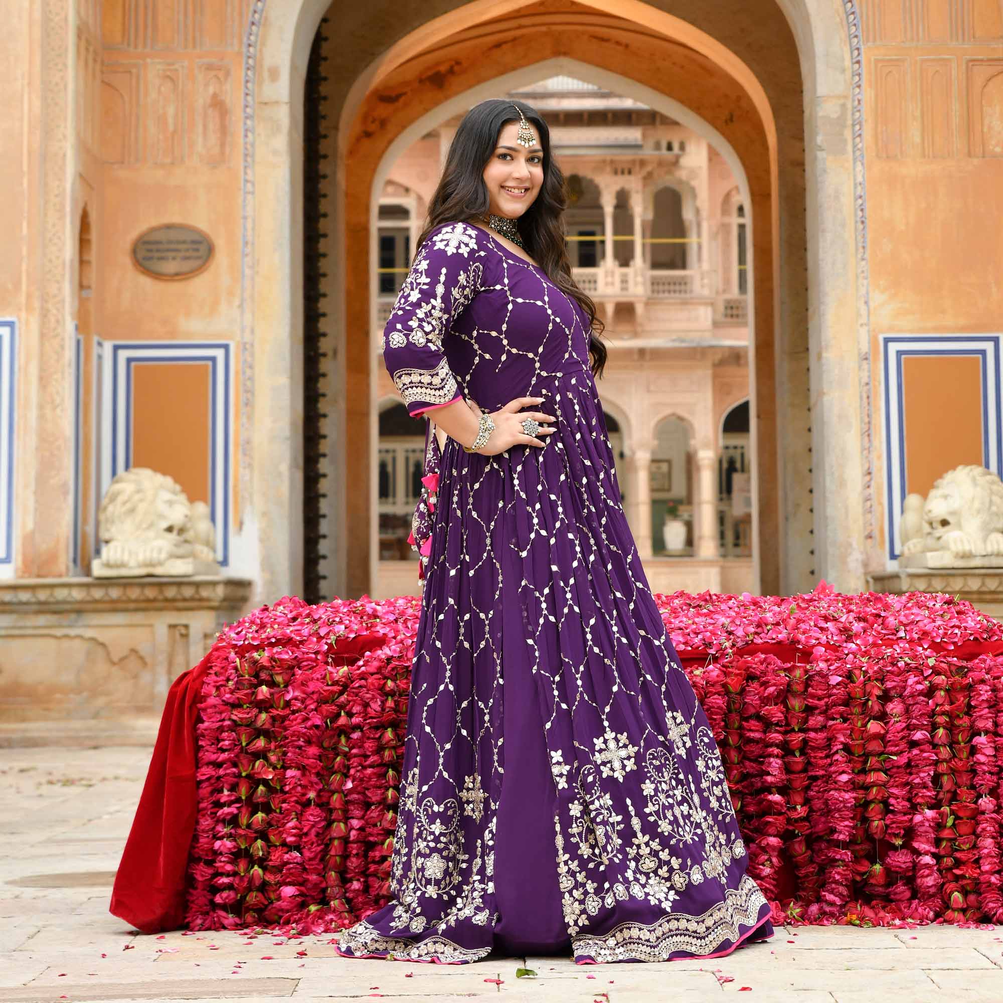 Jugnu - Purple Sequin Embroidery Pure Georgette Anarkali Lehenga Set - Image 11