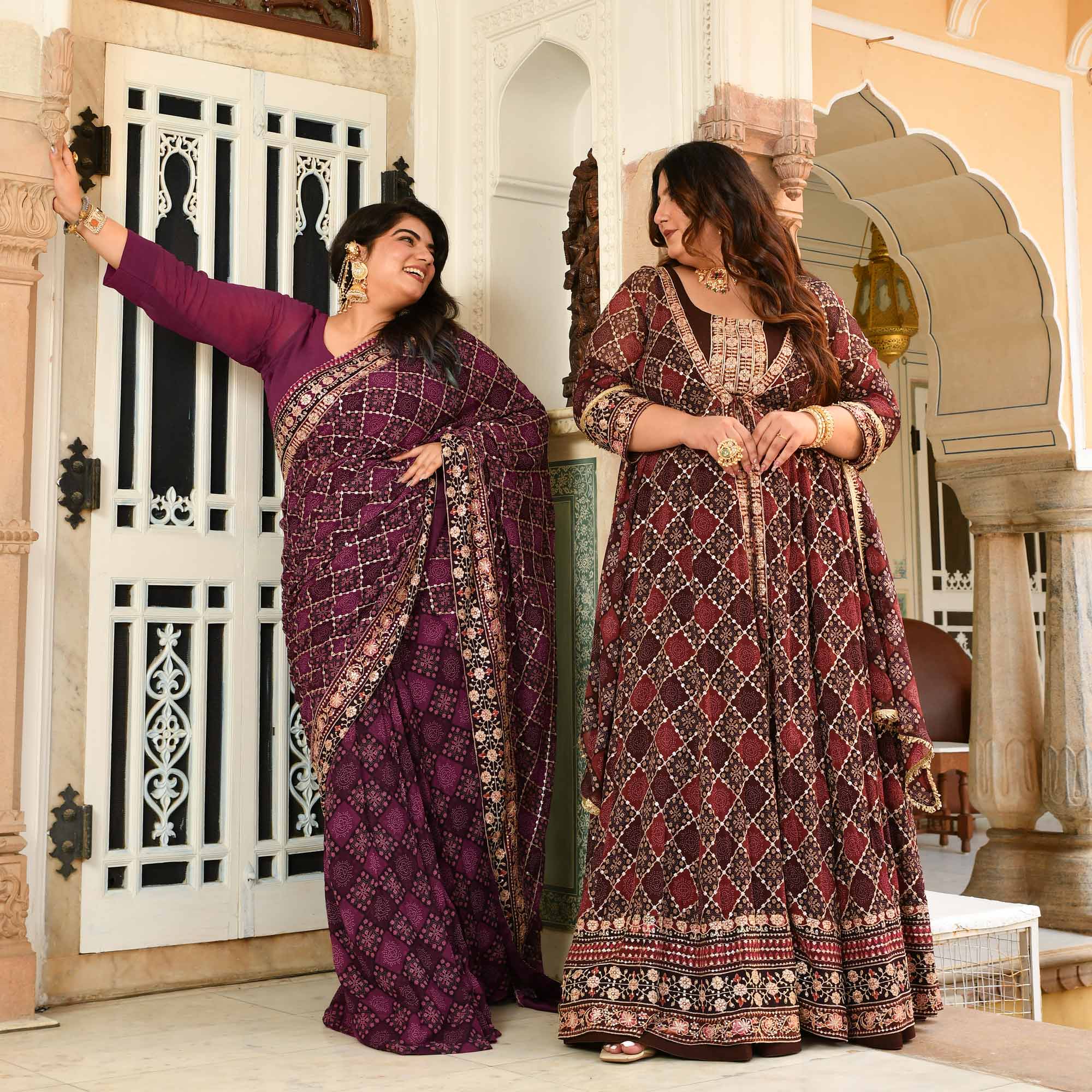 Koffee- Shades of Brown Fusion Print Zari Embroidered Cape Set - Image 7