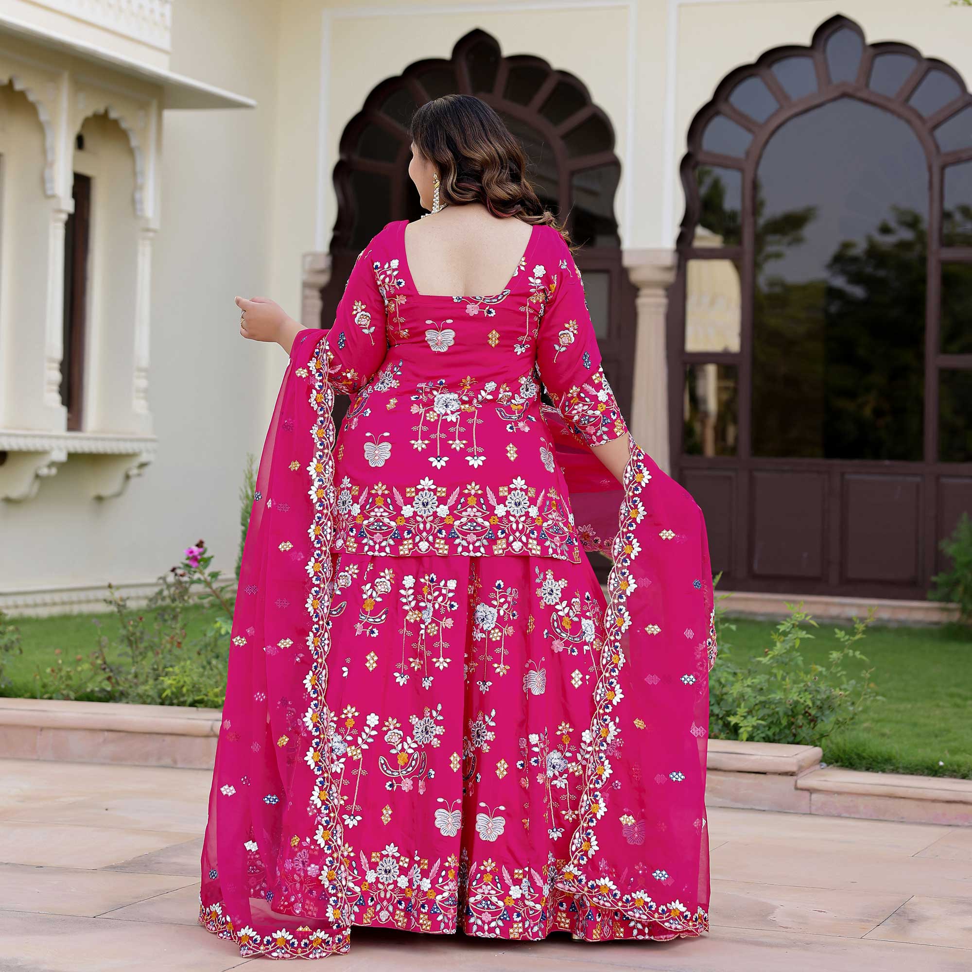 Magnetic Magenta Floral Embroidered Lehenga Set - Image 10