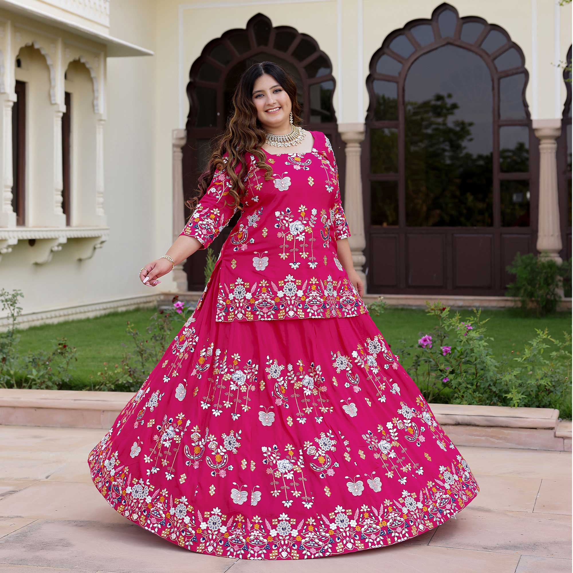 Magnetic Magenta Floral Embroidered Lehenga Set - Image 3
