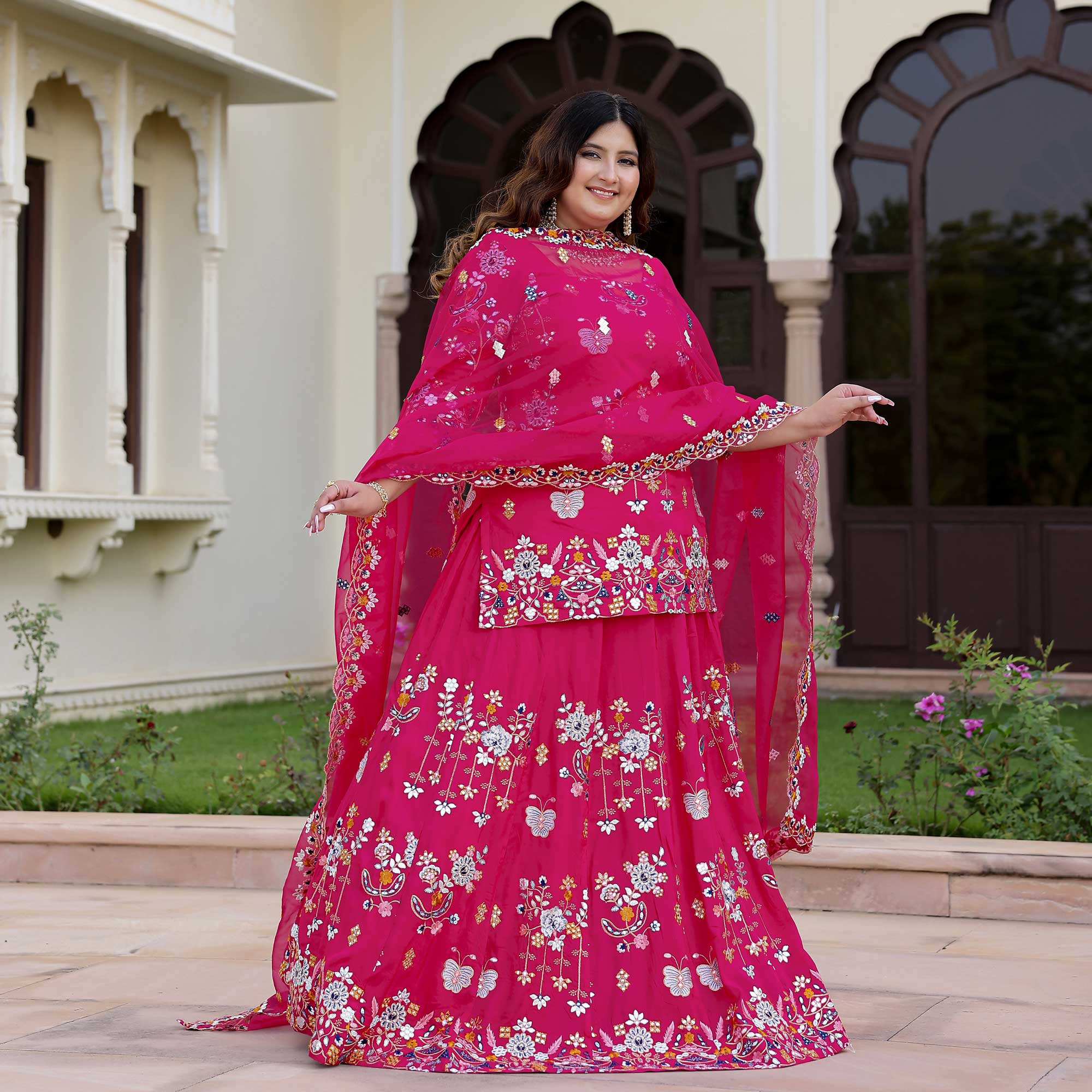Magnetic Magenta Floral Embroidered Lehenga Set - Image 6