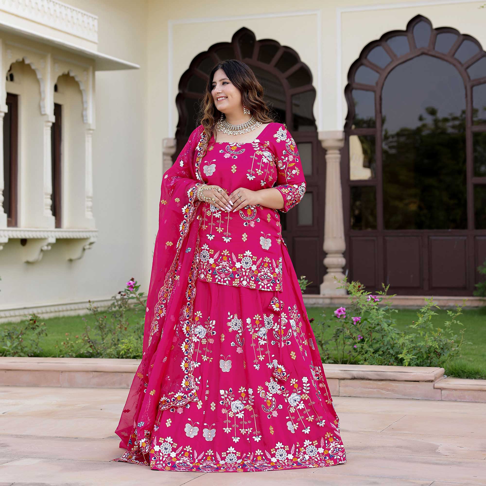 Magnetic Magenta Floral Embroidered Lehenga Set - Image 7