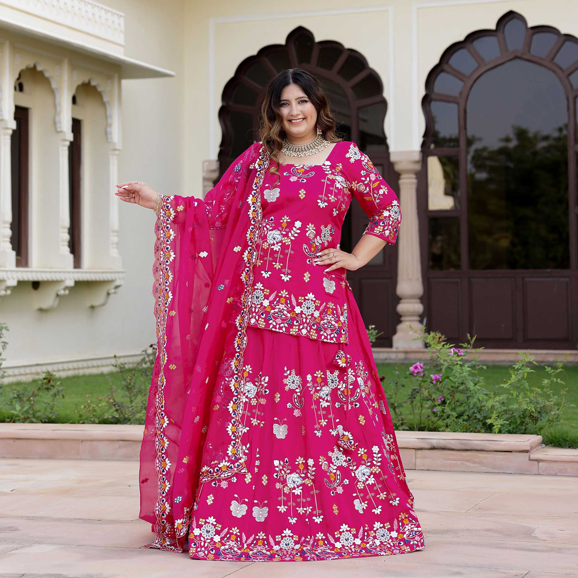 Magnetic Magenta Floral Embroidered Lehenga Set - Image 8