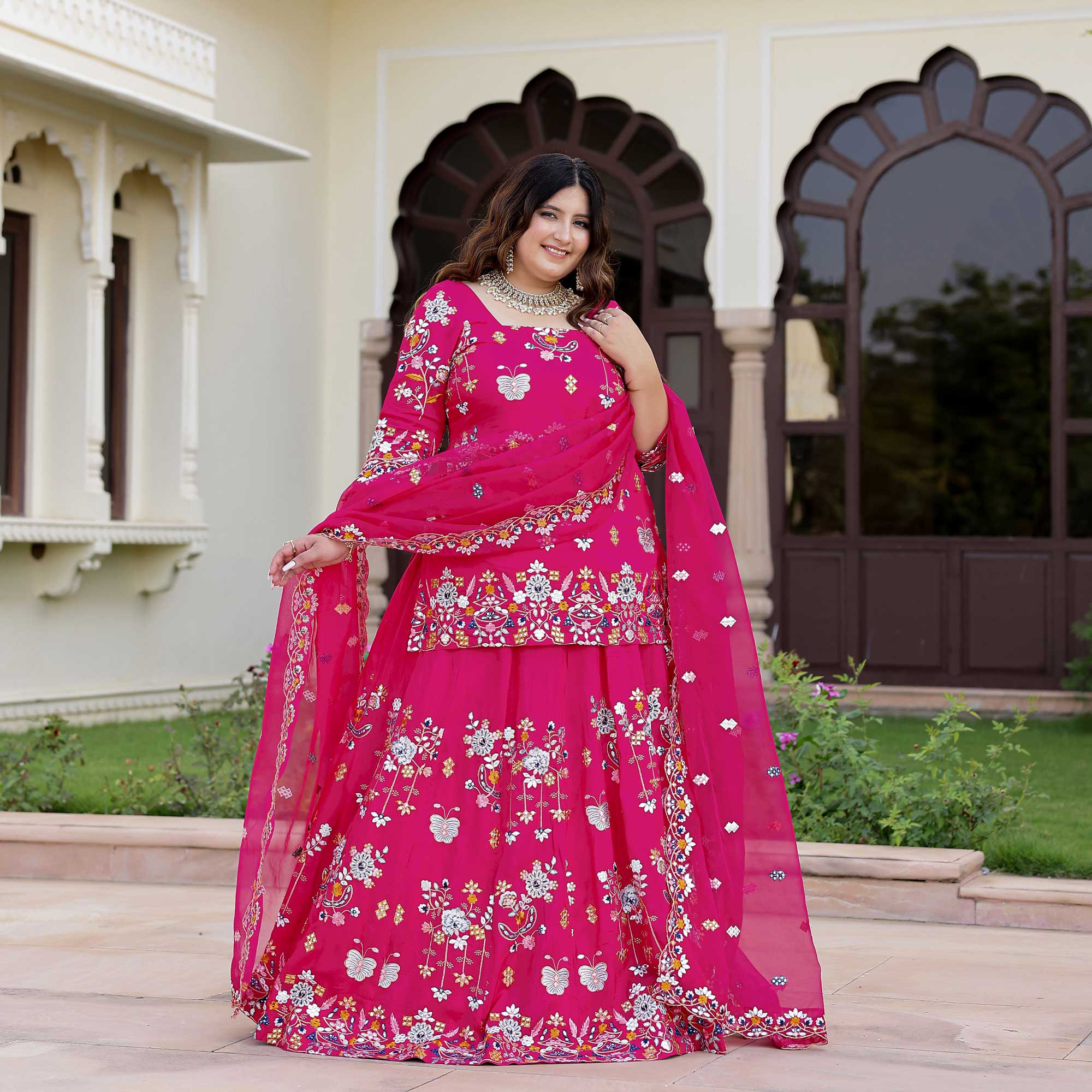 Magnetic Magenta Floral Embroidered Lehenga Set - Image 9