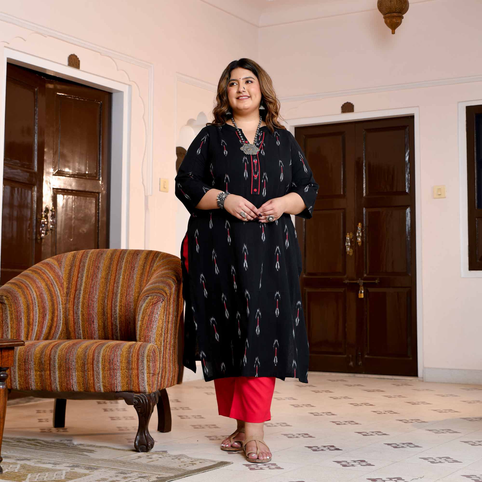 Malhar- Black Ikkat Handwoven Organic Cotton Kurta - Image 3