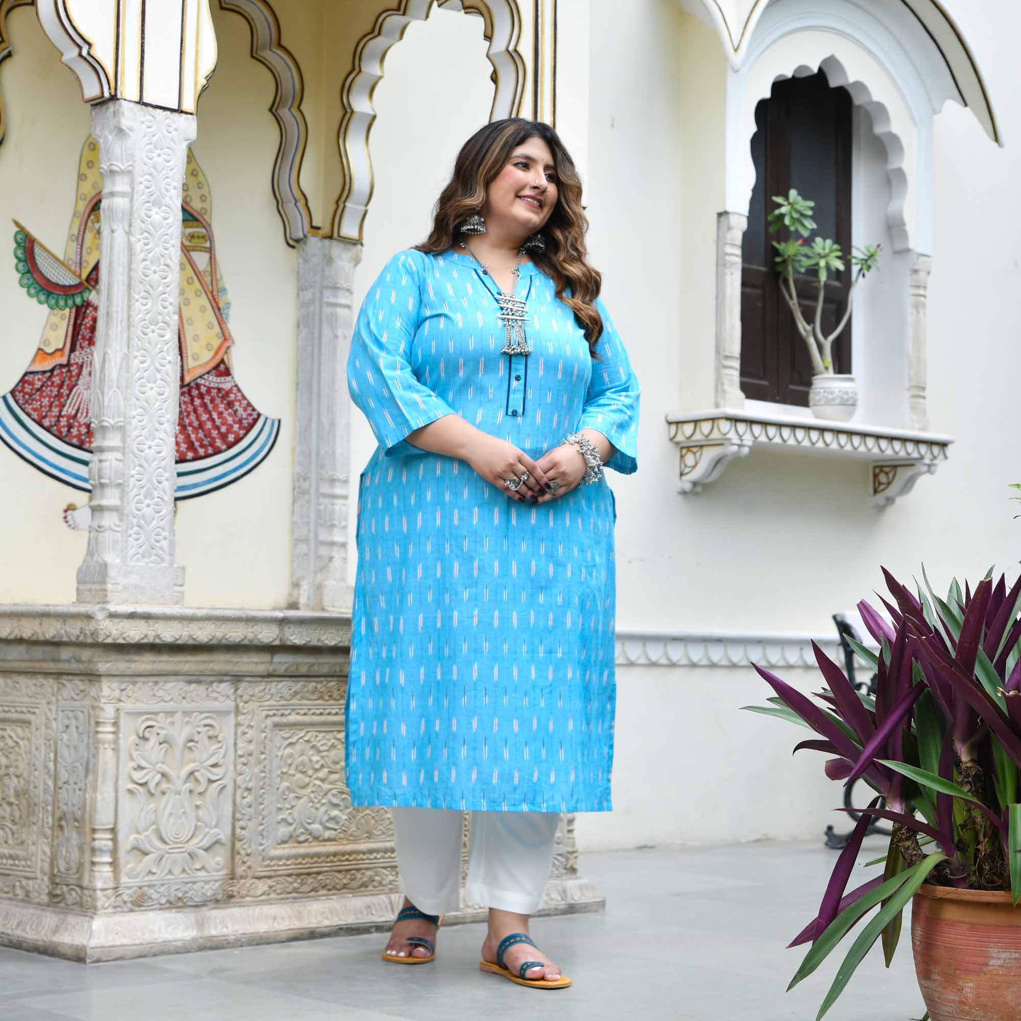 Megh- Sky Blue Ikkat Handwoven Organic Cotton Kurta - Image 4