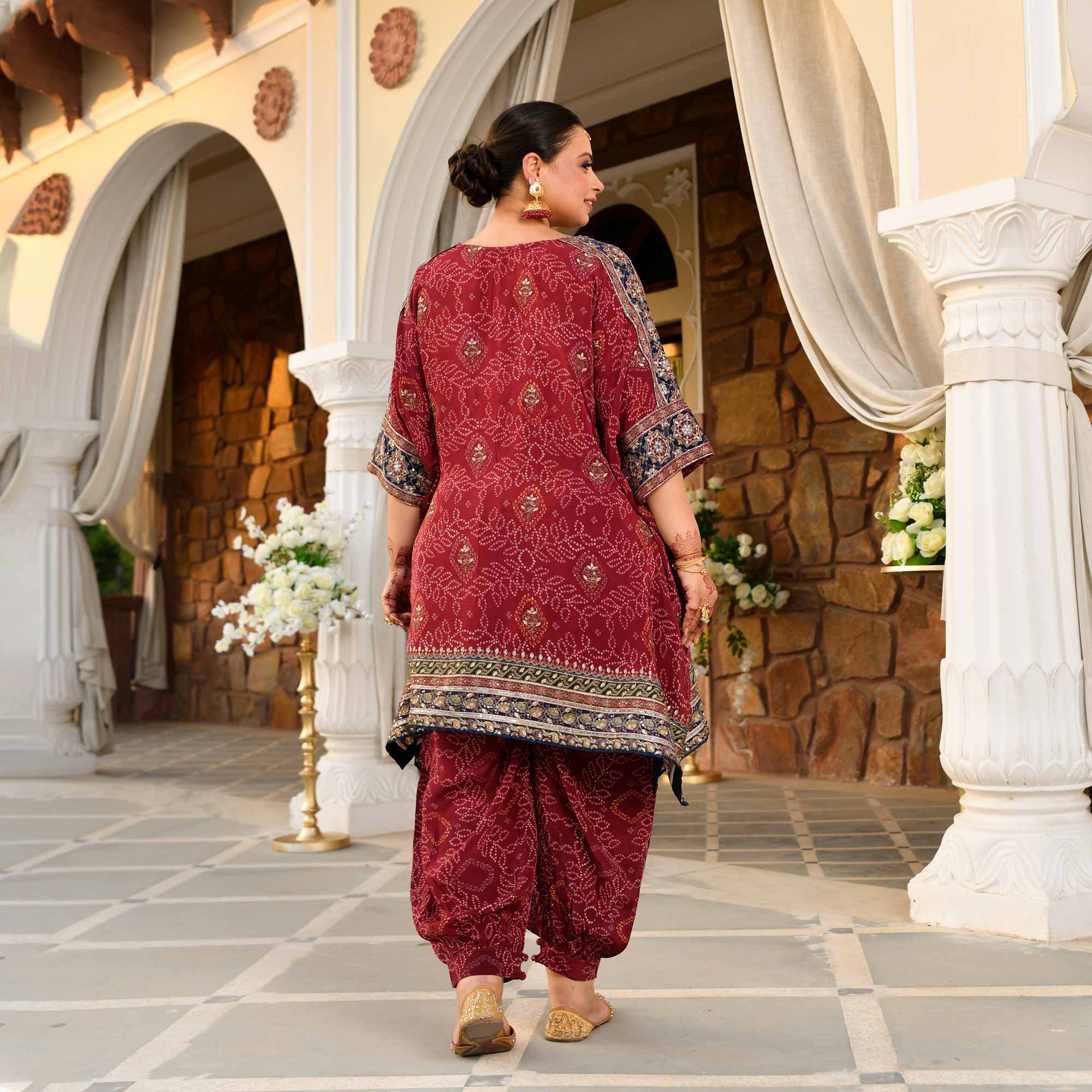 Mehrangarh- Deep Maroon Fusion Bandhani Pure Crepe Co-Ord Set - Image 4