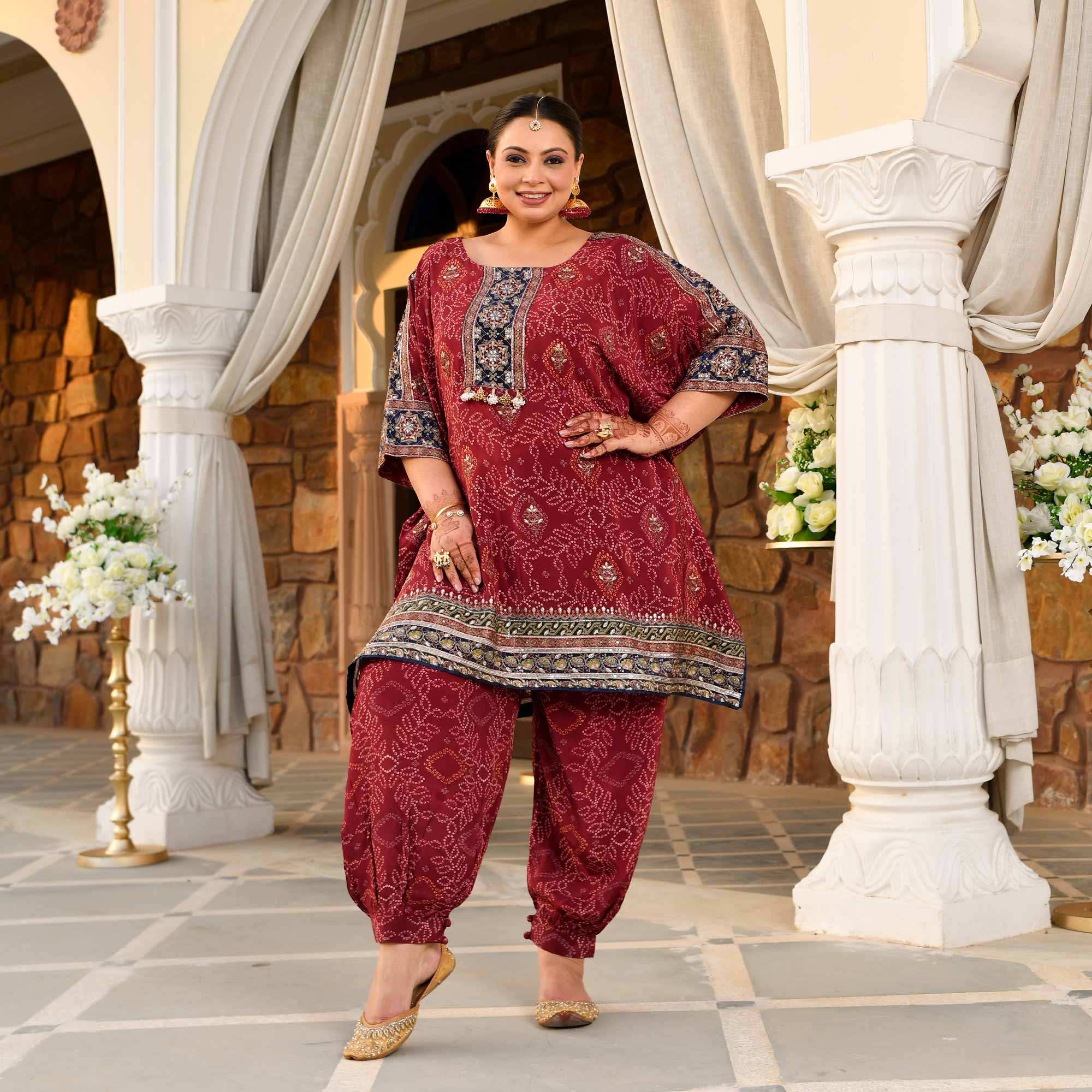 Mehrangarh- Deep Maroon Fusion Bandhani Pure Crepe Co-Ord Set - Image 6