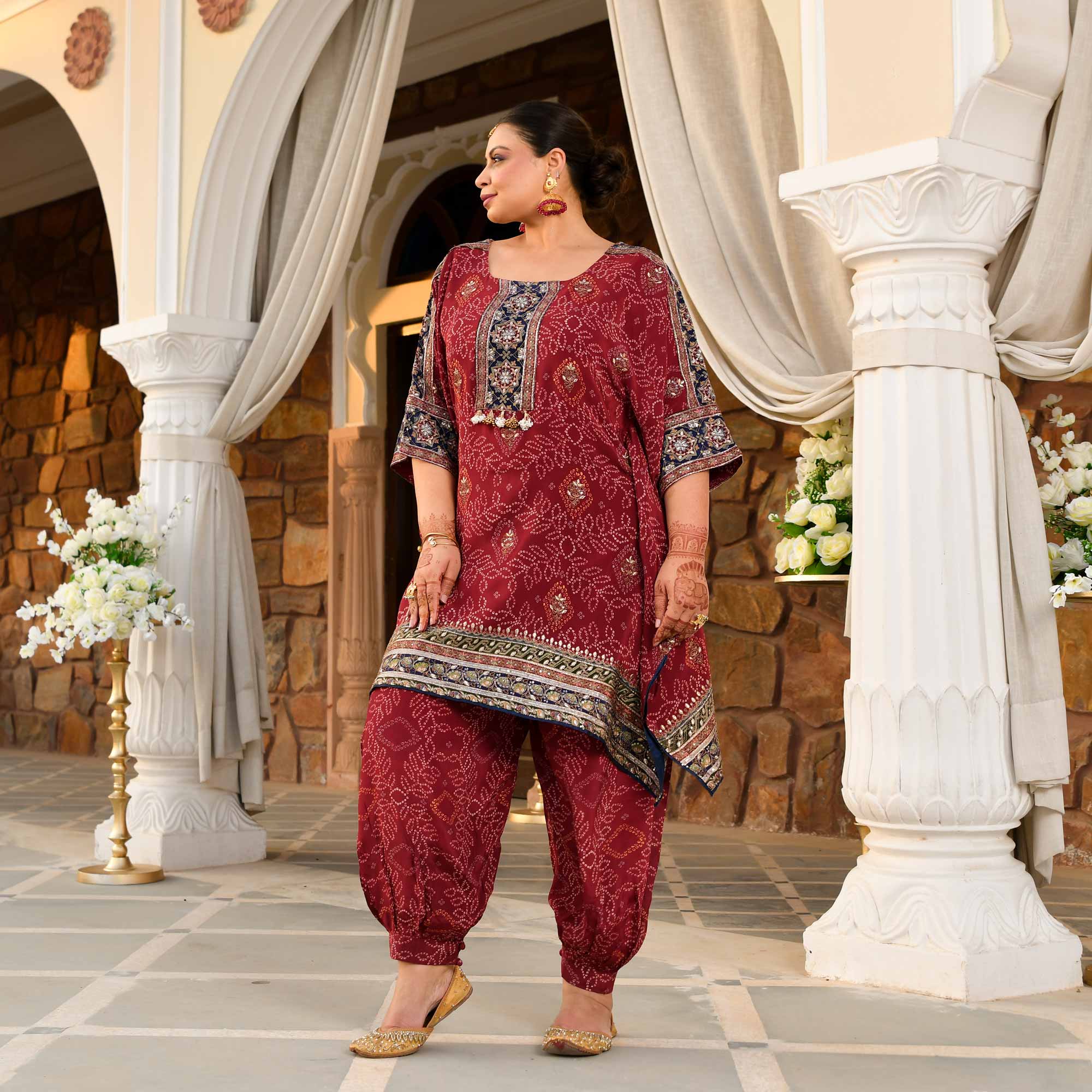 Mehrangarh- Deep Maroon Fusion Bandhani Pure Crepe Co-Ord Set - Image 8