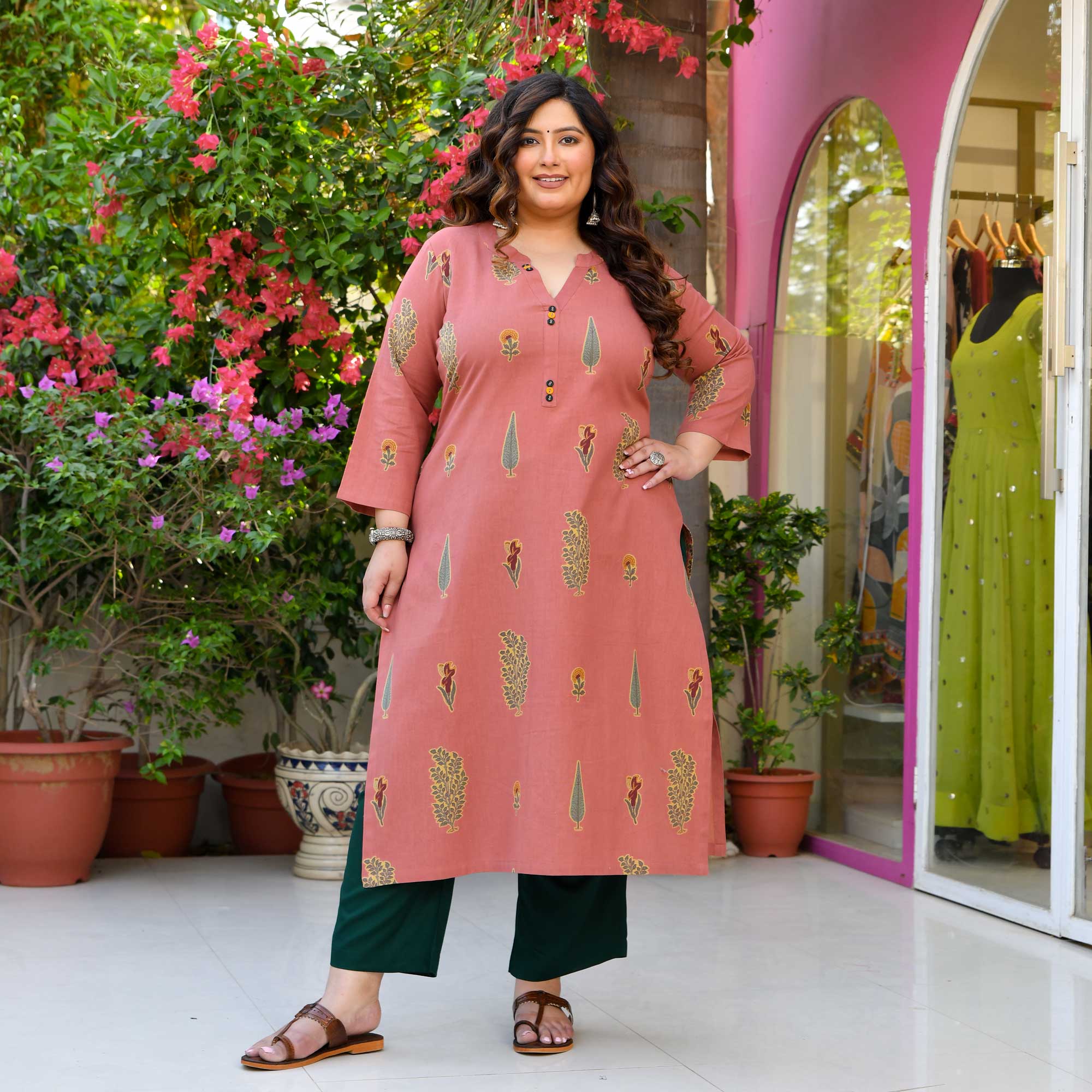Melon Mist - Peach Butta Printed Pure Cotton Kurta - Image 4
