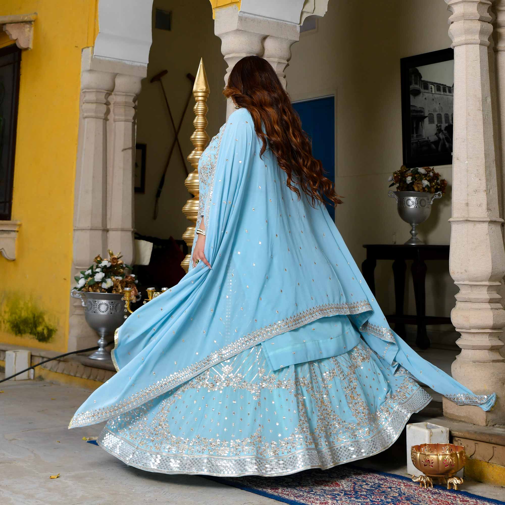 Mirror in the Sky Sequin Embroidered Georgette Kurta Skirt Set - Image 4