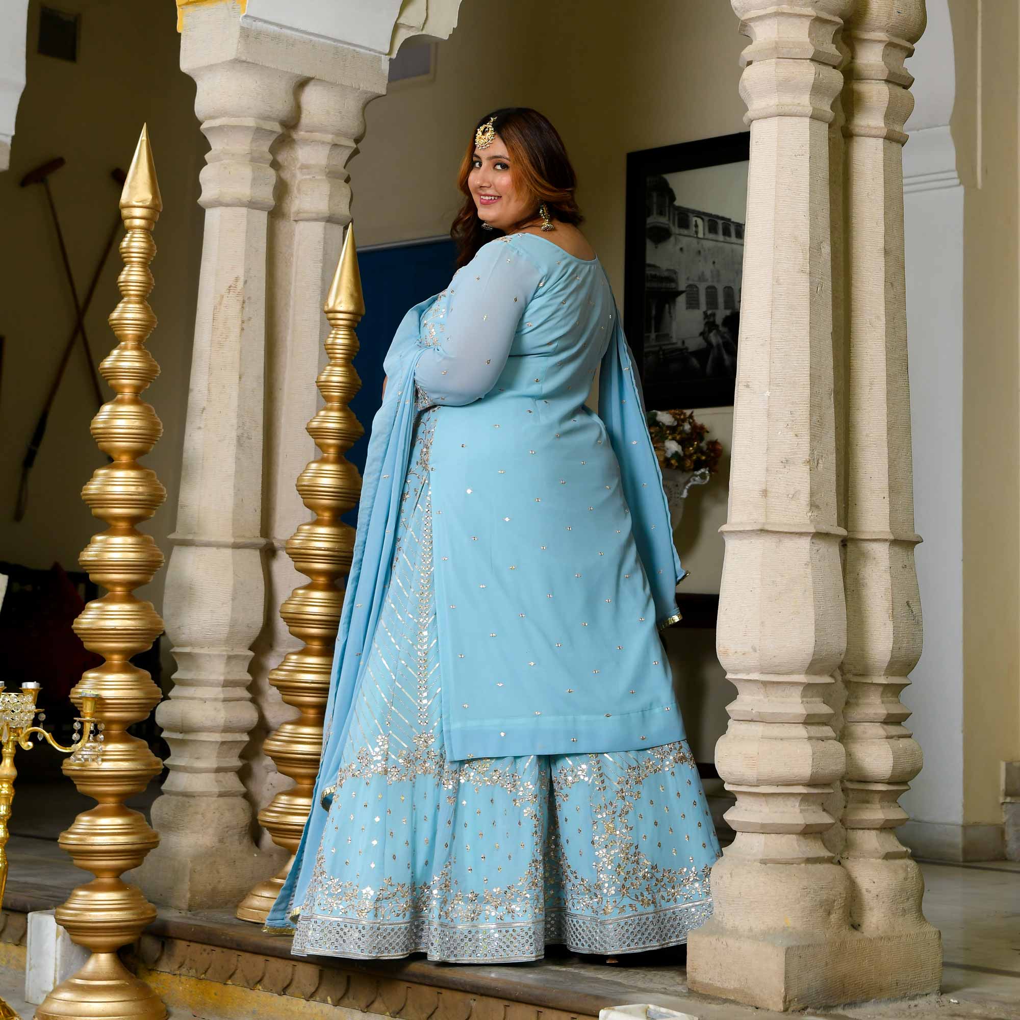 Mirror in the Sky Sequin Embroidered Georgette Kurta Skirt Set - Image 9