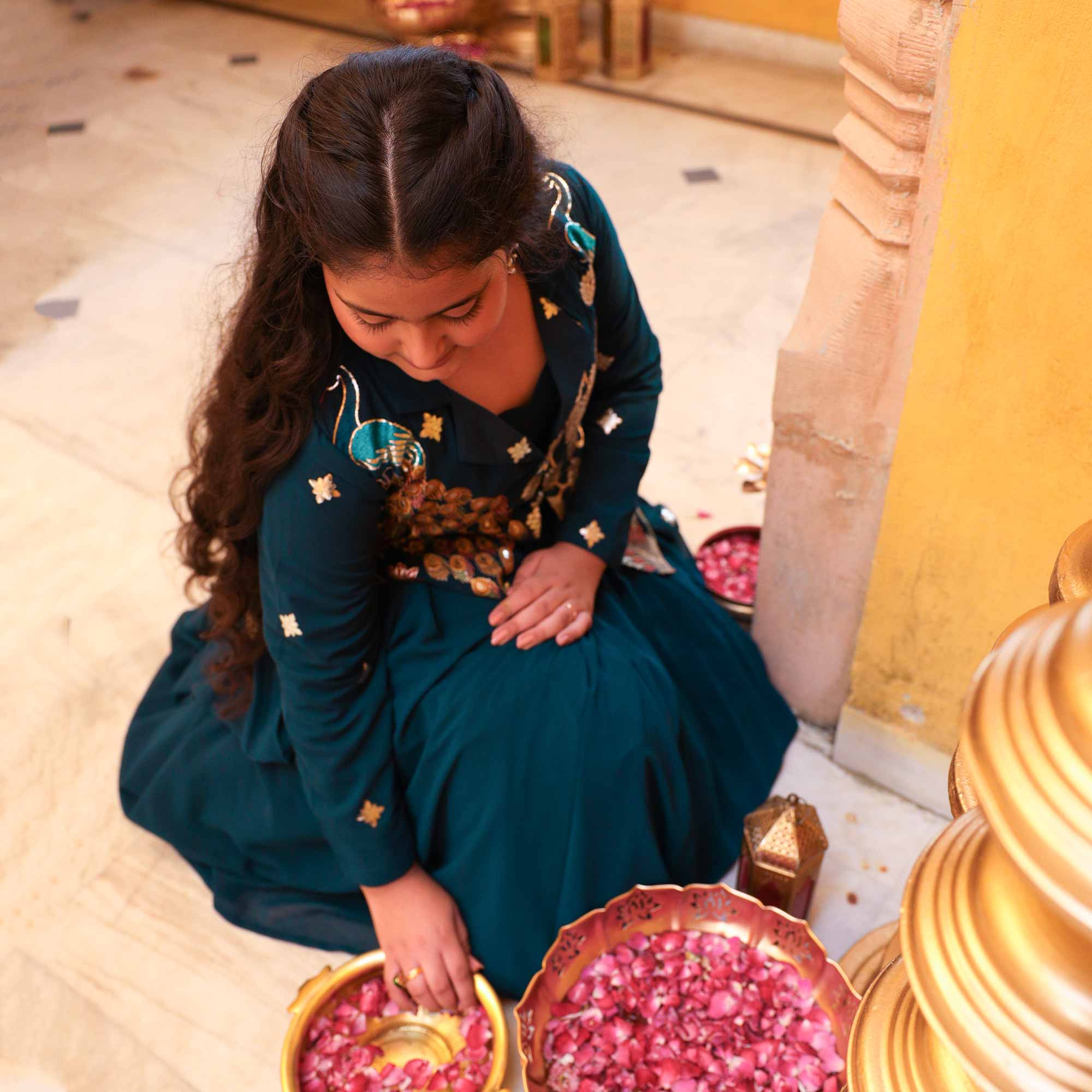 Mor Mahal- Peacock Blue Kids Georgette Blazer Lehenga Set - Image 9