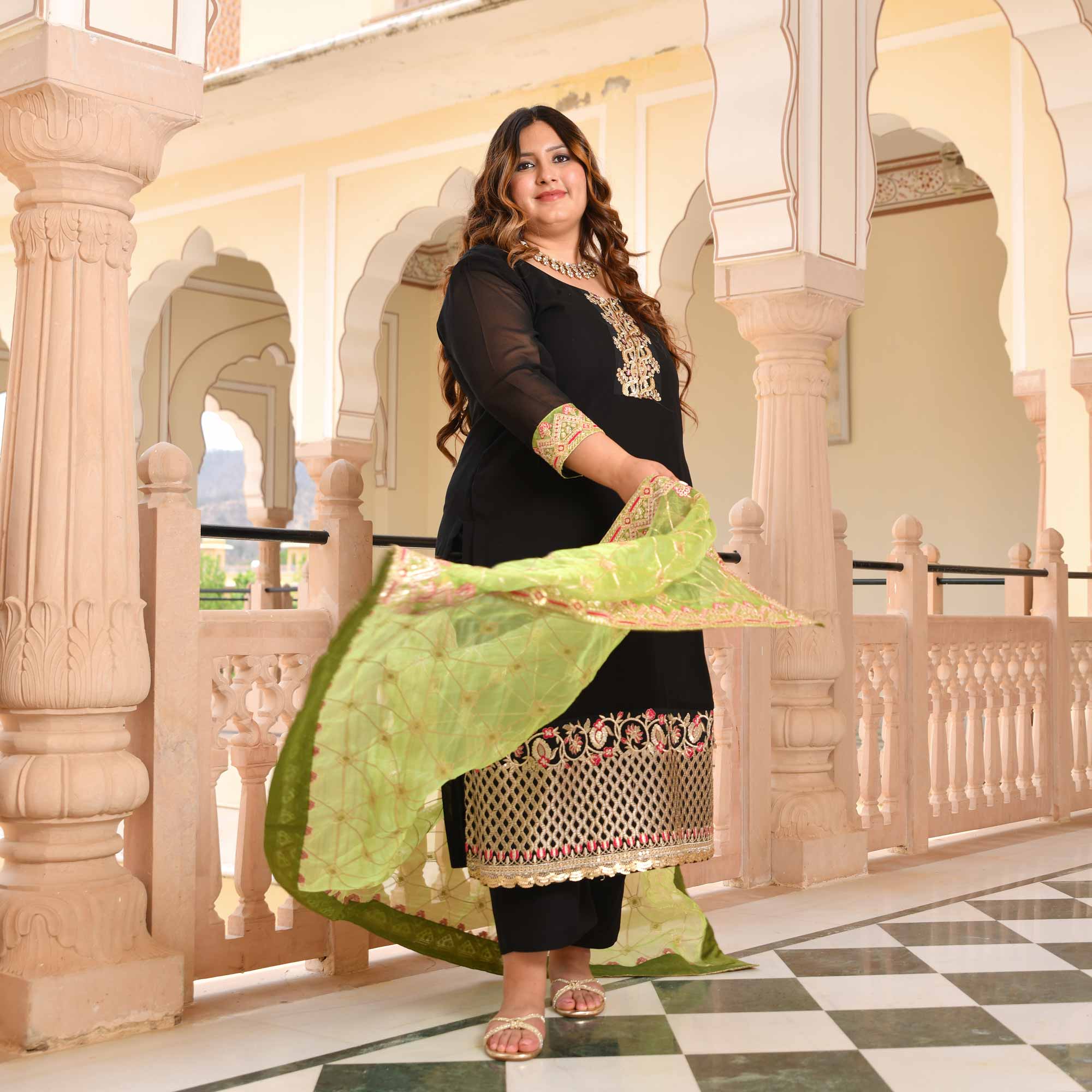 Moss & Midnight Black Georgette Suit Set - Image 7
