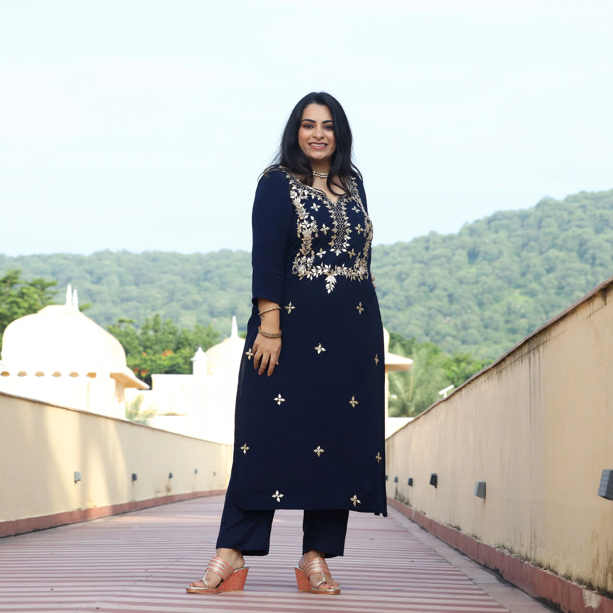 Mystical Blue Gota Patti Handwork Pure Georgette Suit Set - Image 9