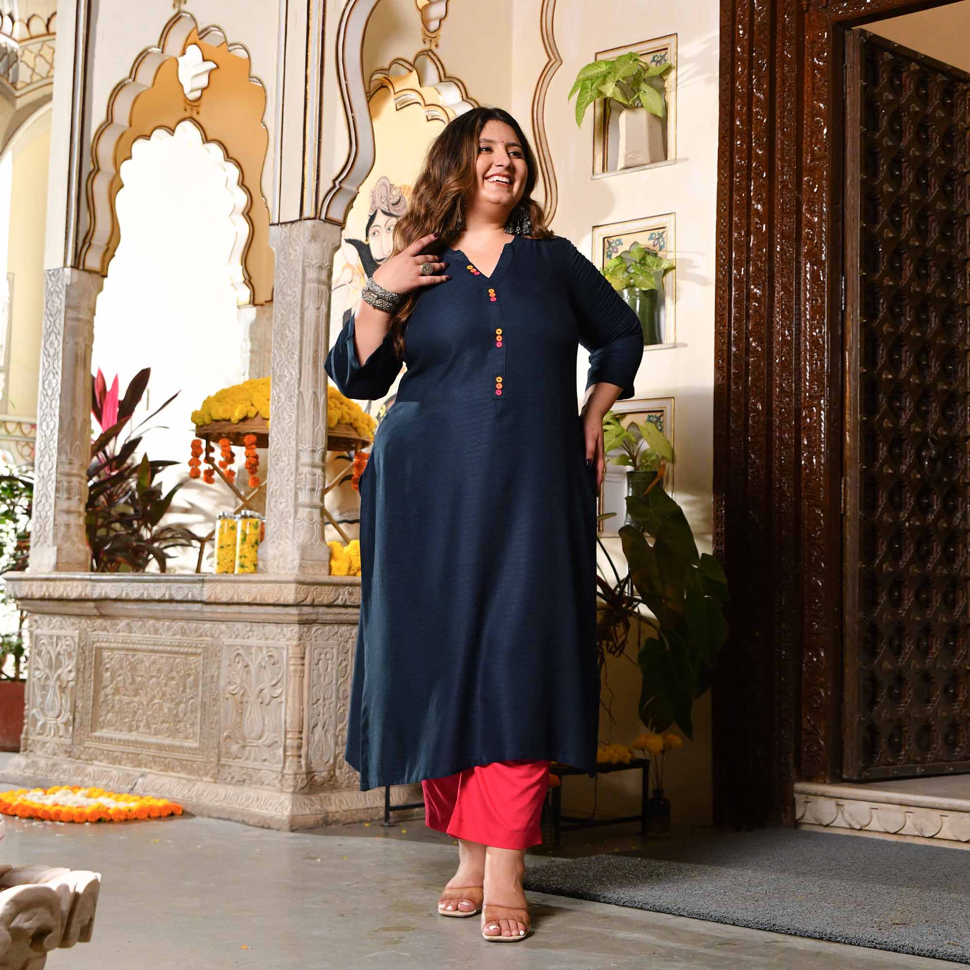 Navy Nights Rayon Cotton Kurta - Image 6