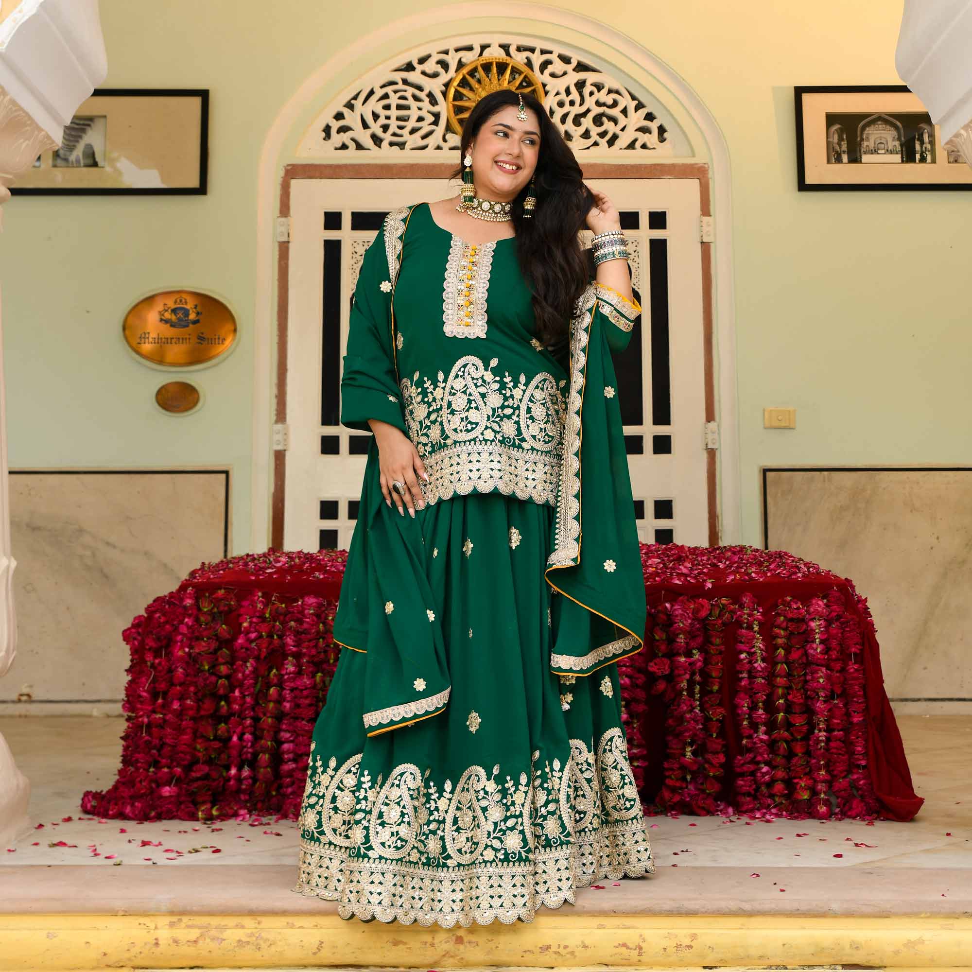 Pan Petha- Dark Green Paisley Embroidered Georgette Lehenga Set - Image 2