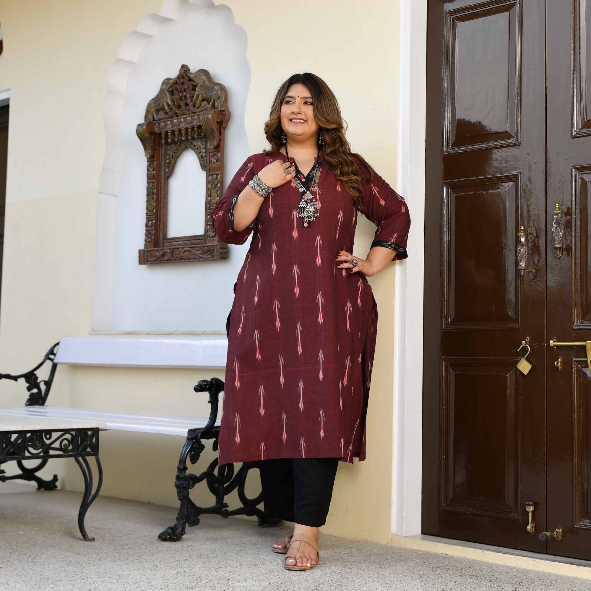 Pankh- Deep Maroon Ikkat Handwoven Organic Cotton Kurta - Image 7