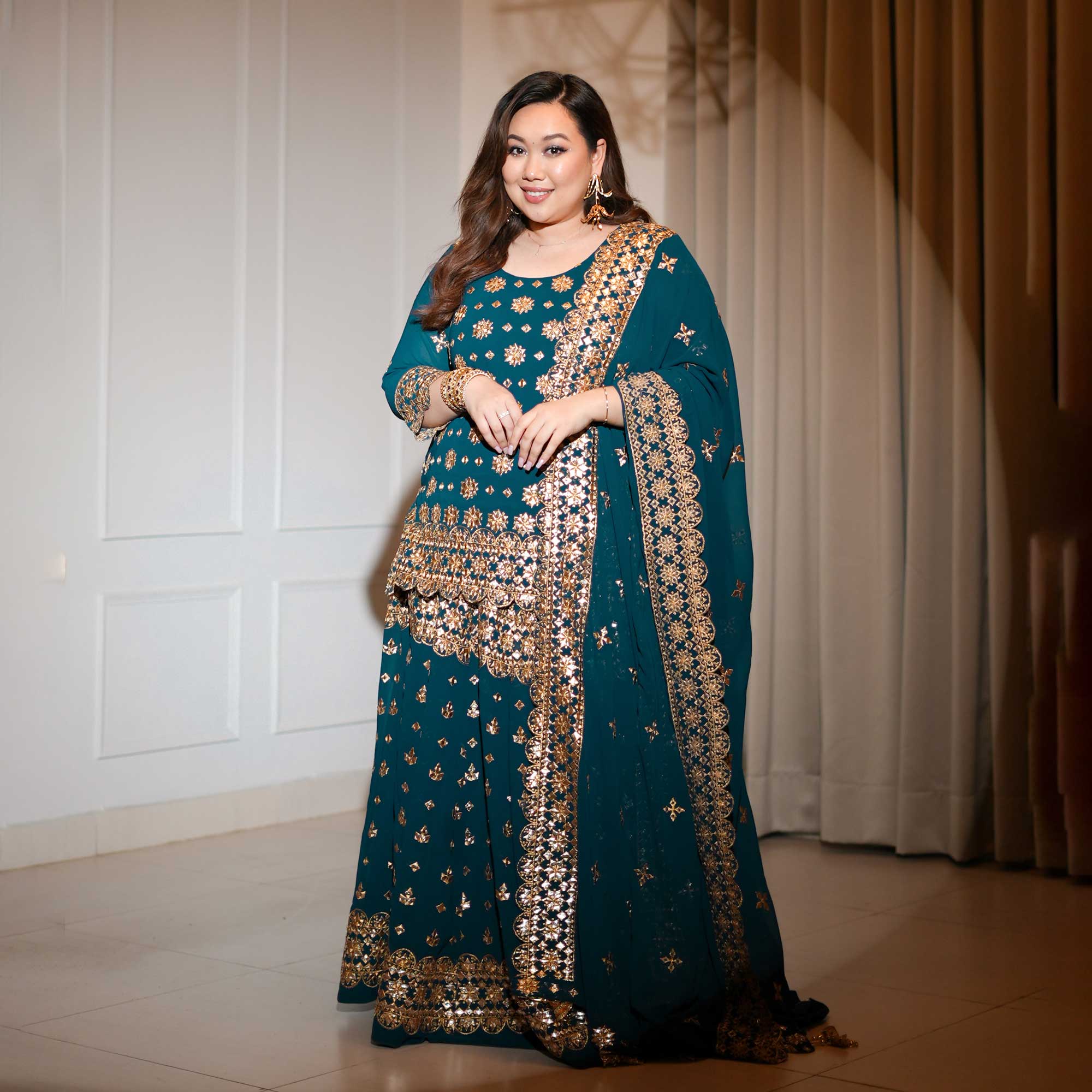 Peacock Blue Gota Patti Georgette Lehenga Set - Image 4