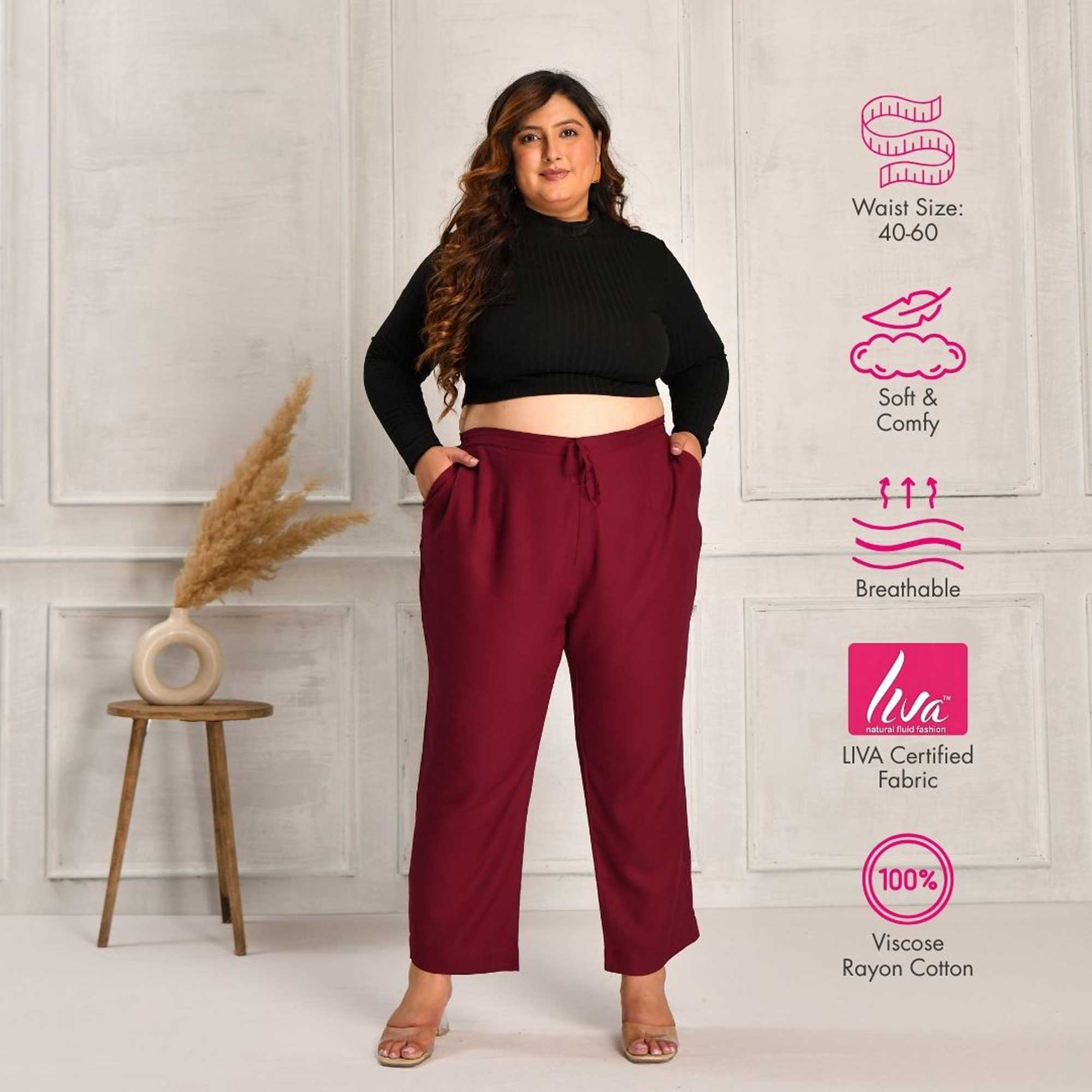 Plus Size Narrow Fit Pants Combo 2 (Navy Blue, Bottle Green, Maroon) - Image 3