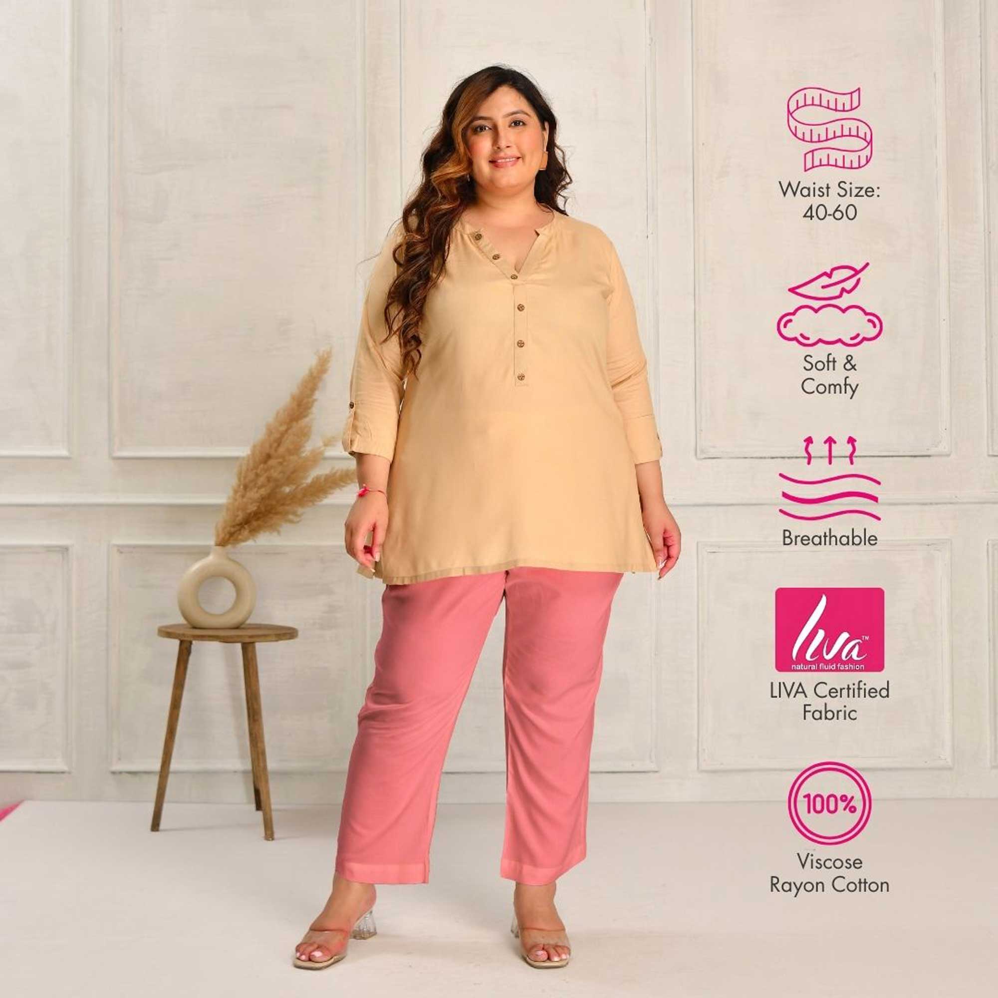 Plus Size Narrow Fit Pants Combo 3 (White, Peach, Coffee) - Image 3