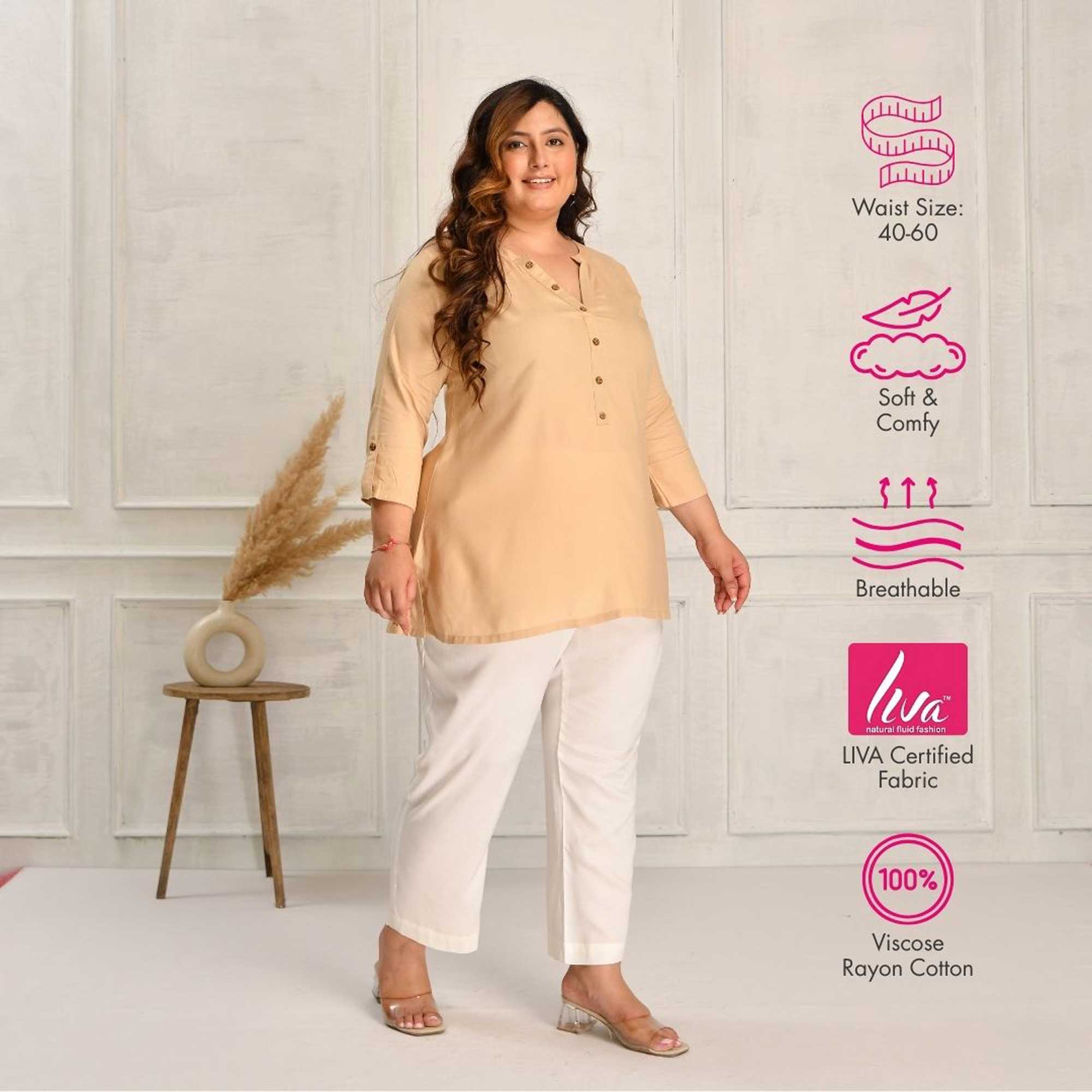 Plus Size Narrow Fit Pants Combo 3 (White, Peach, Coffee) - Image 4