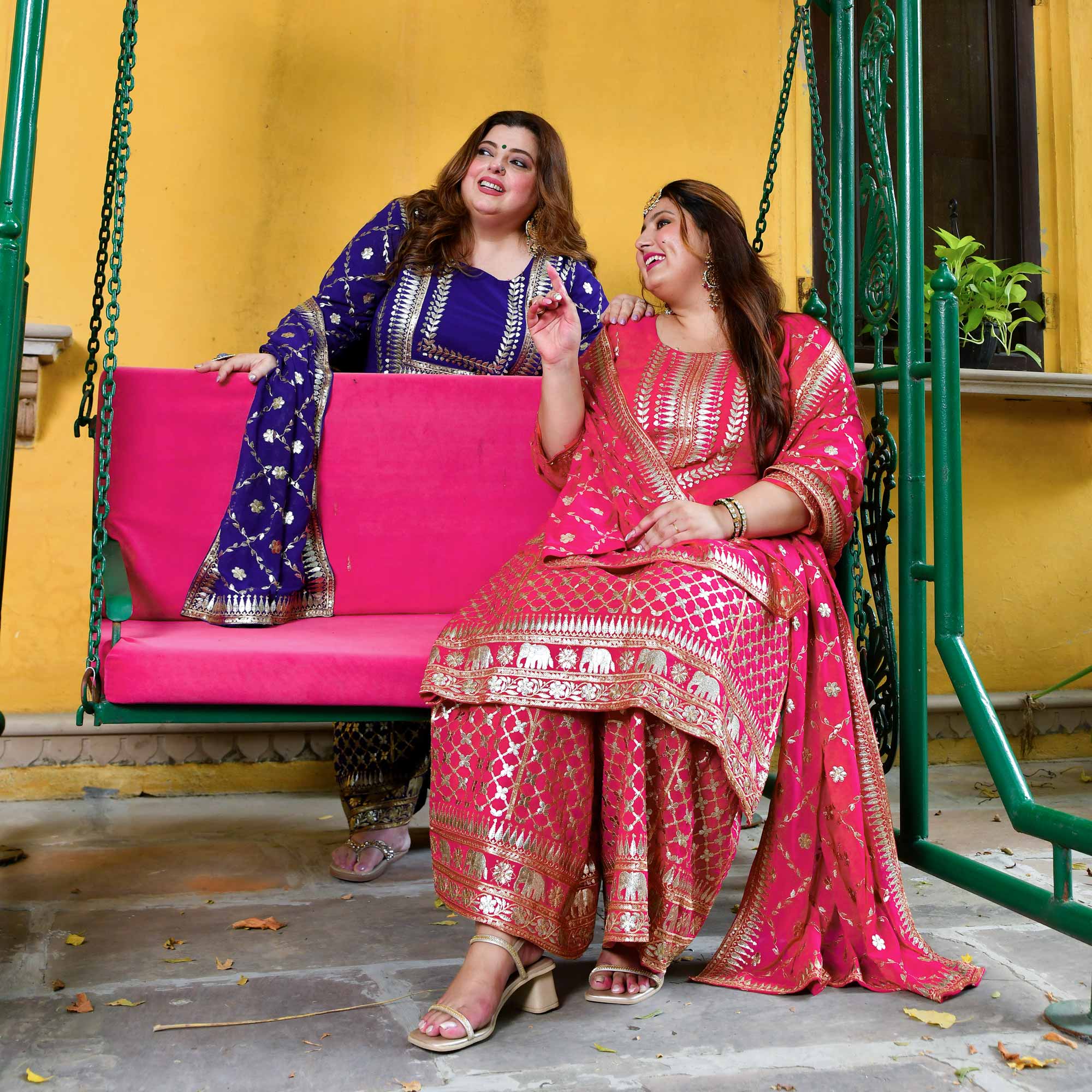 Plush-Deep Pink Zari Embroidered Georgette Suit Set - Image 3