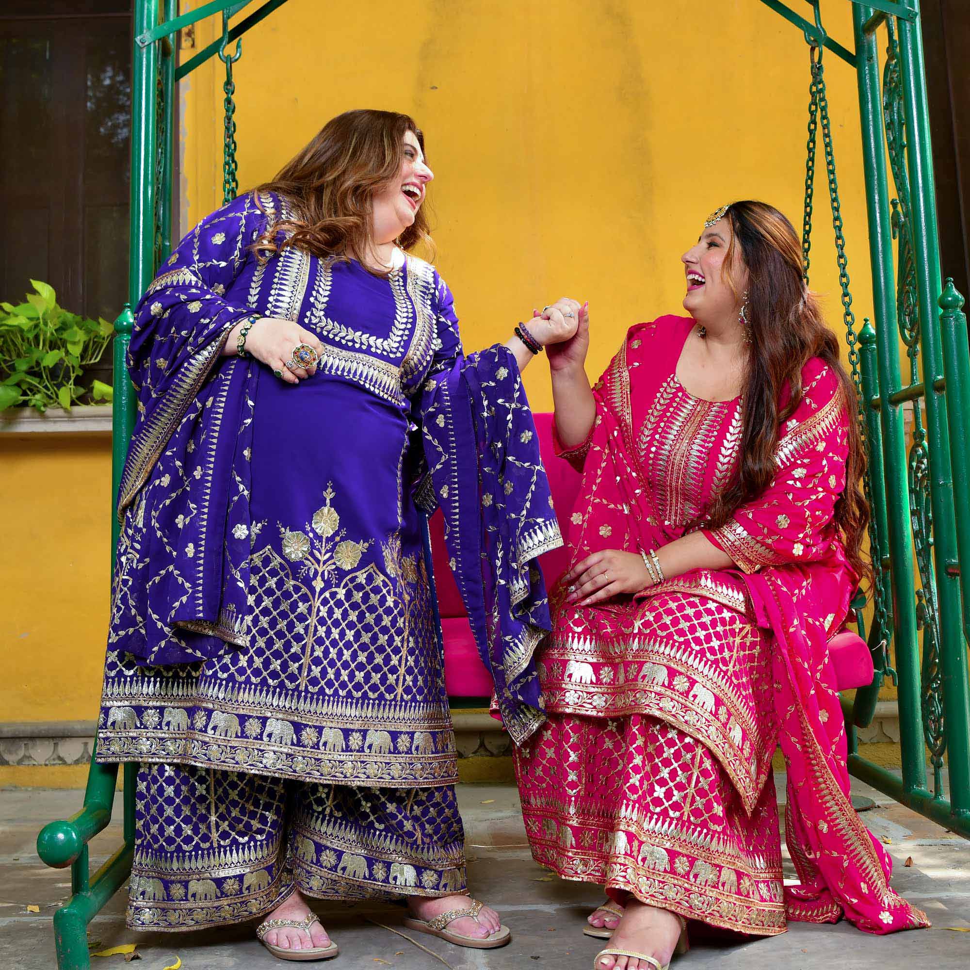 Plush-Deep Pink Zari Embroidered Georgette Suit Set - Image 6