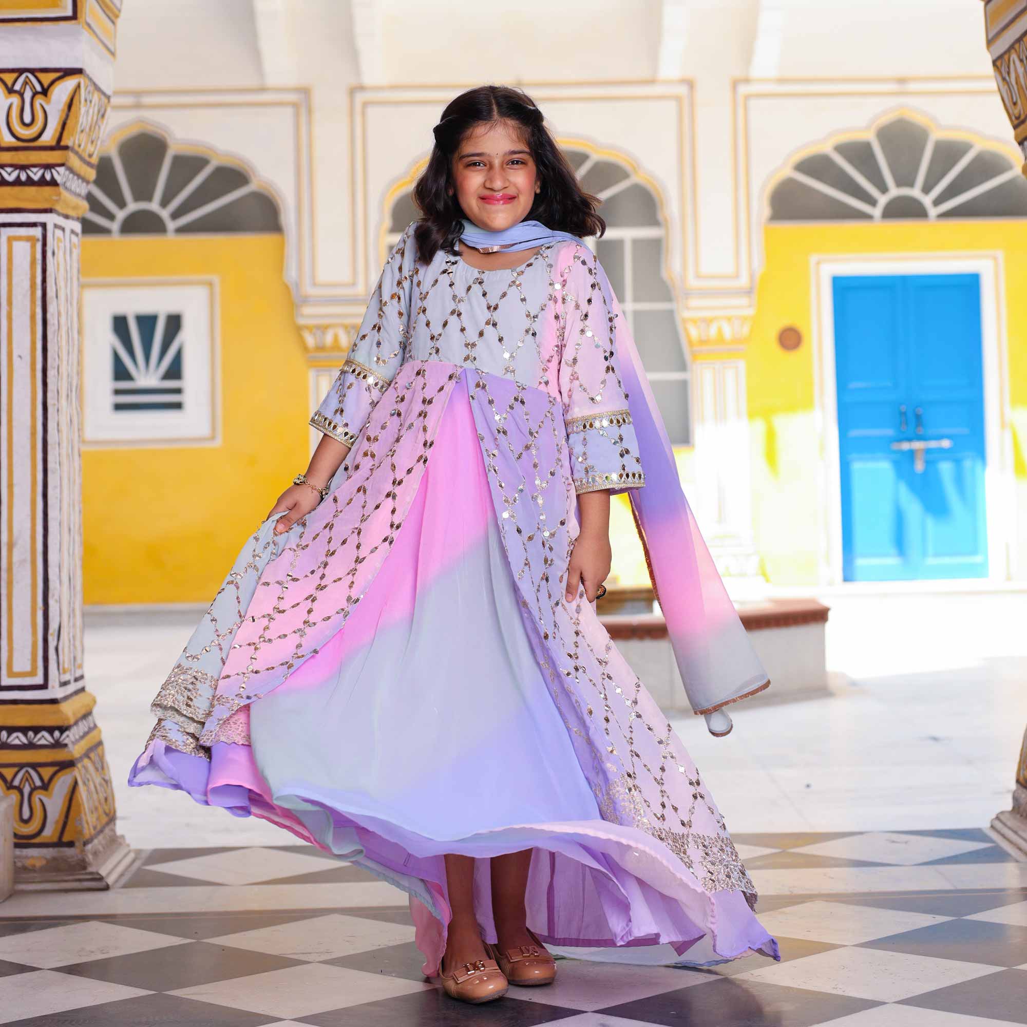 Princess- Pastel Ombre Kids Sequin Embroidered Dress - Image 12
