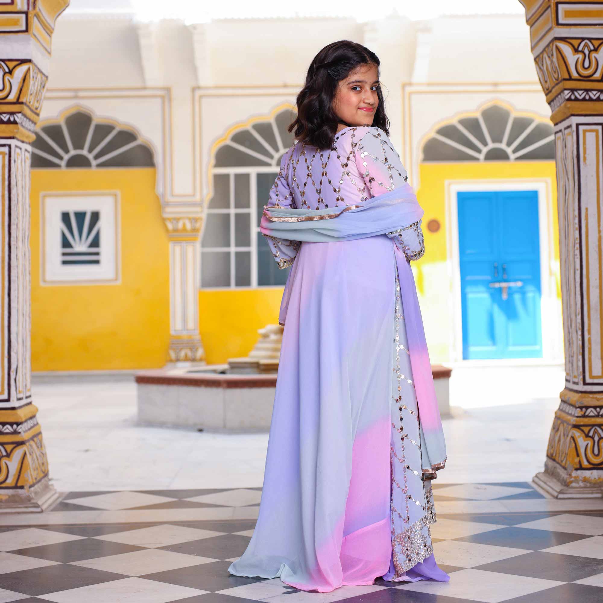 Princess- Pastel Ombre Kids Sequin Embroidered Dress - Image 6