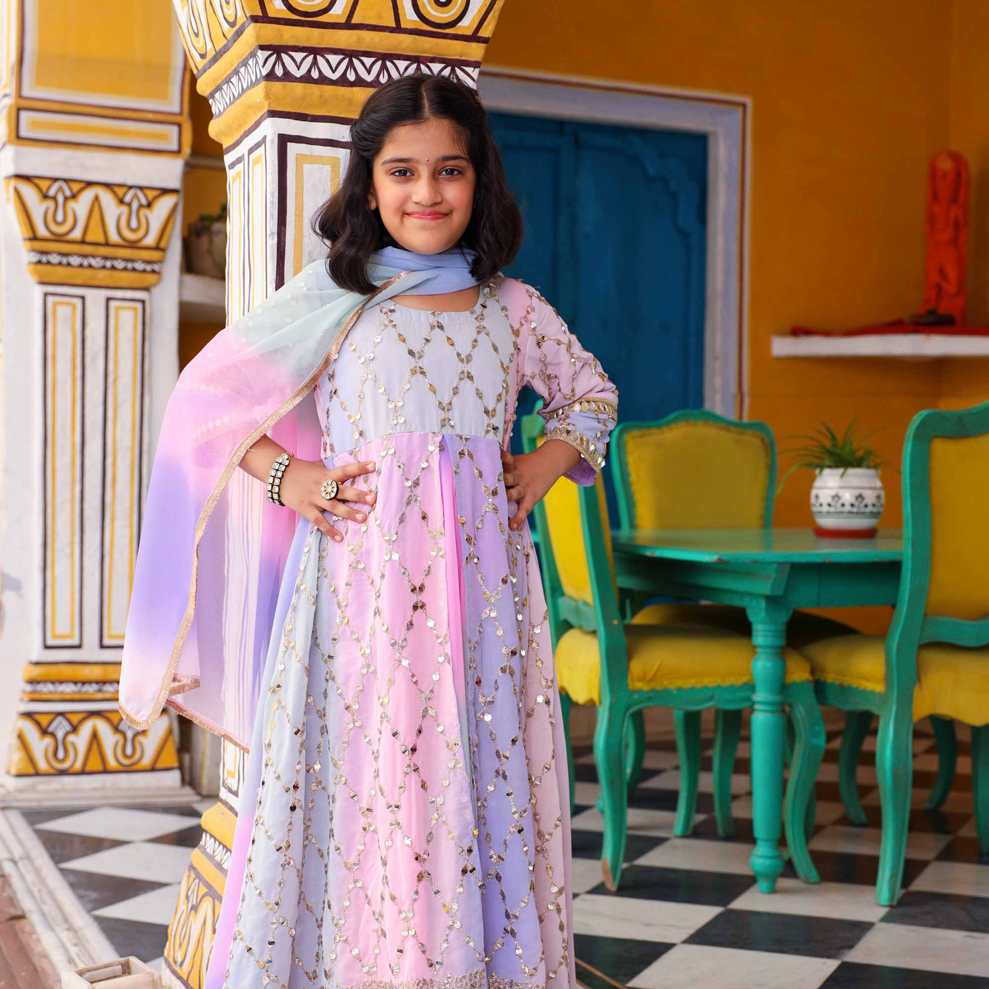 Princess- Pastel Ombre Kids Sequin Embroidered Dress - Image 7