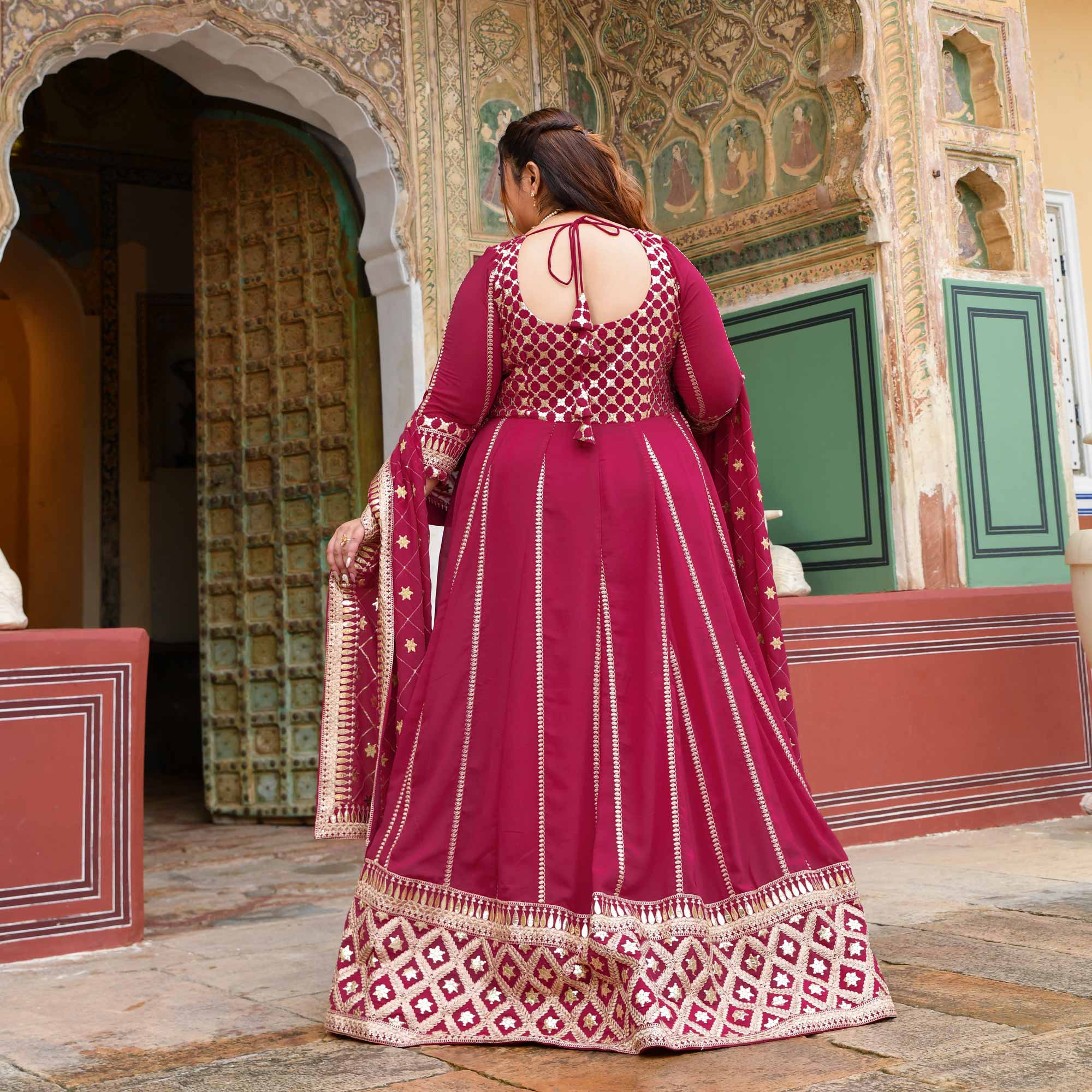 Raas aur Rose - Deep Pink Sequin Embroidered Georgette Anarkali Set - Image 11