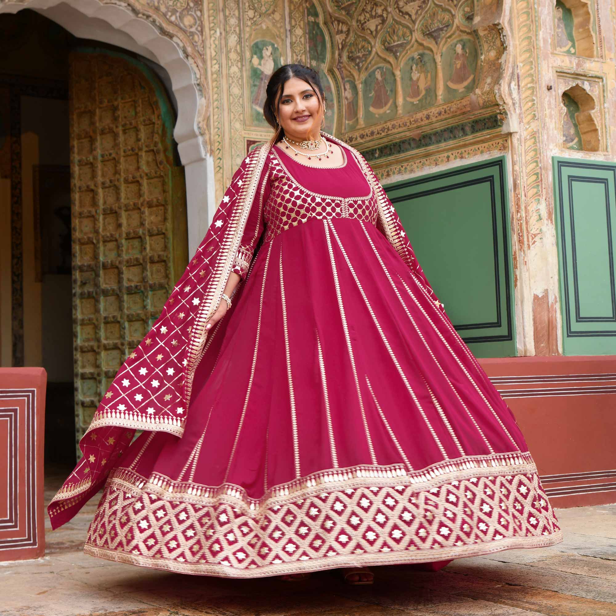 Raas aur Rose - Deep Pink Sequin Embroidered Georgette Anarkali Set - Image 12
