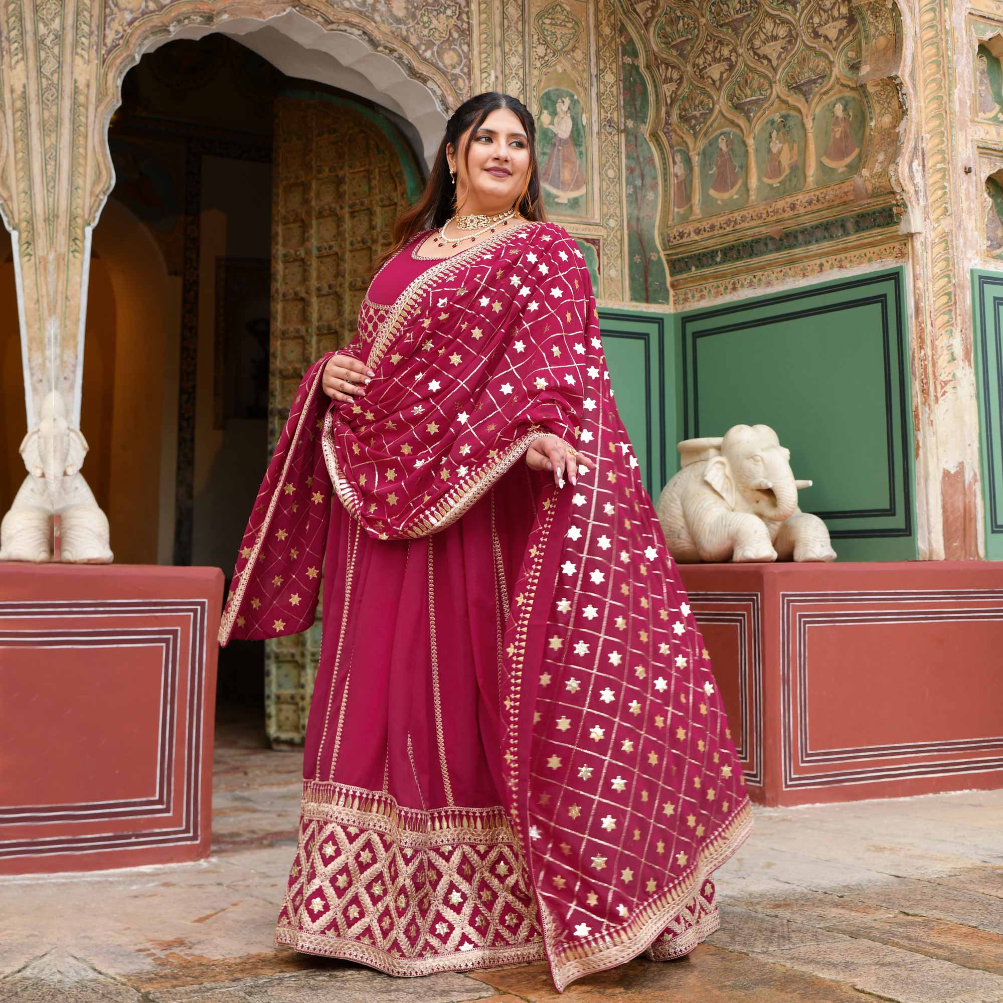 Raas aur Rose - Deep Pink Sequin Embroidered Georgette Anarkali Set - Image 6
