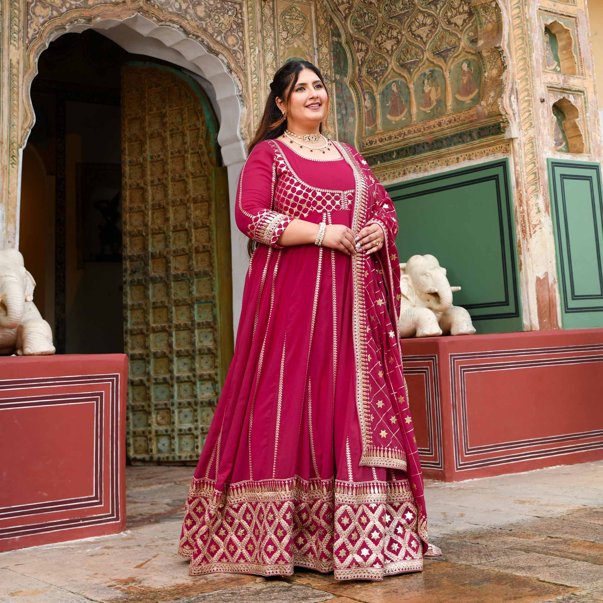 Raas aur Rose - Deep Pink Sequin Embroidered Georgette Anarkali Set - Image 8